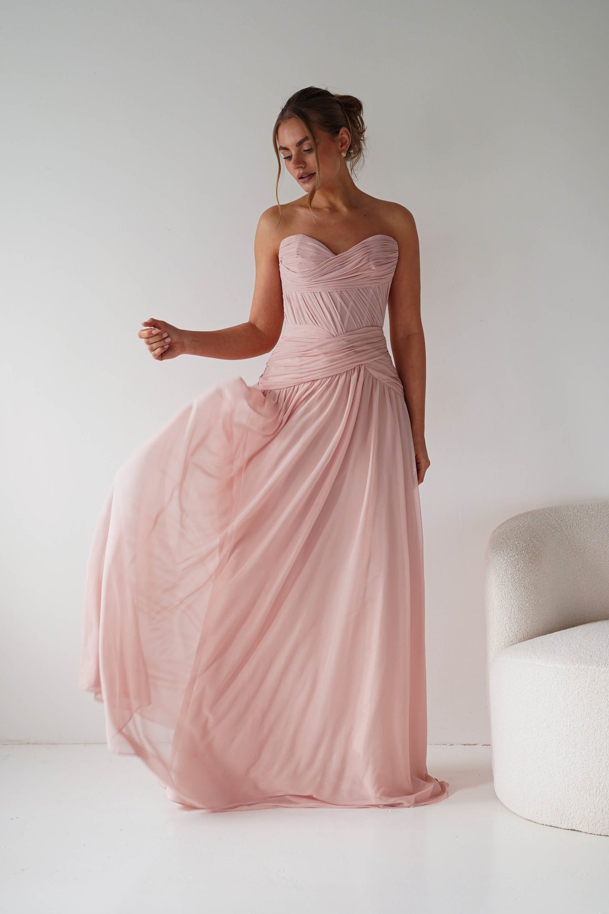 Nicolette Strapless Chiffon Maxi Gown | Blush-Oh Hello Clothing