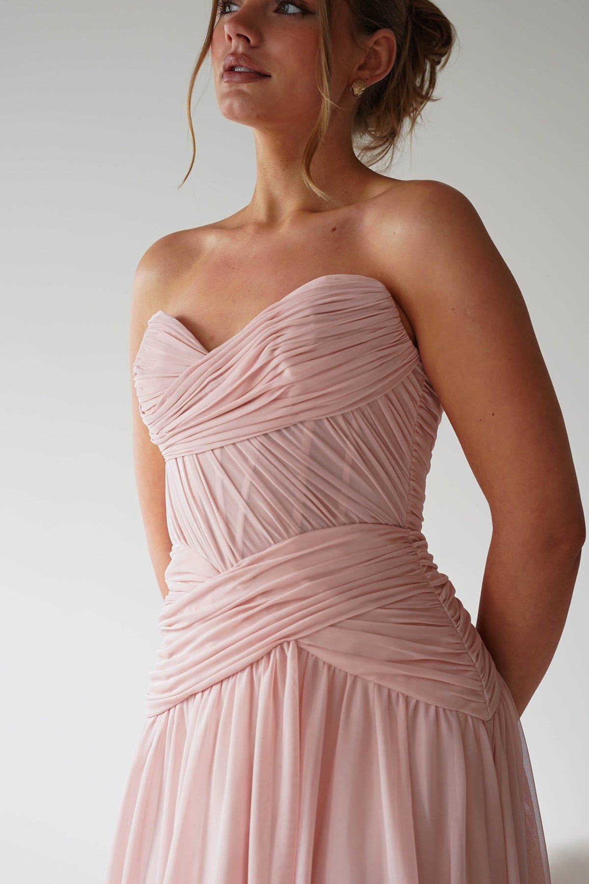 Nicolette Strapless Chiffon Maxi Gown | Blush-Oh Hello Clothing