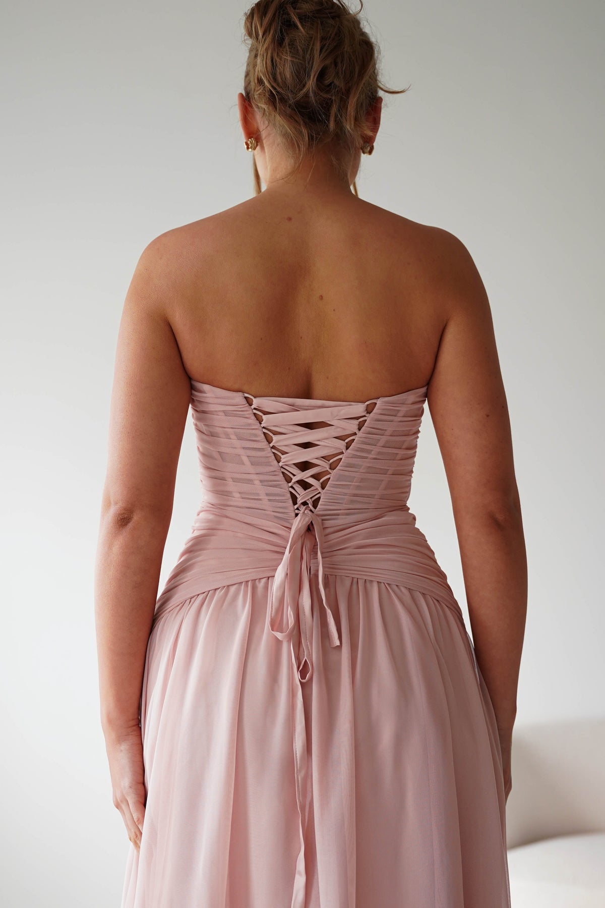 Nicolette Strapless Chiffon Maxi Gown | Blush-Oh Hello Clothing