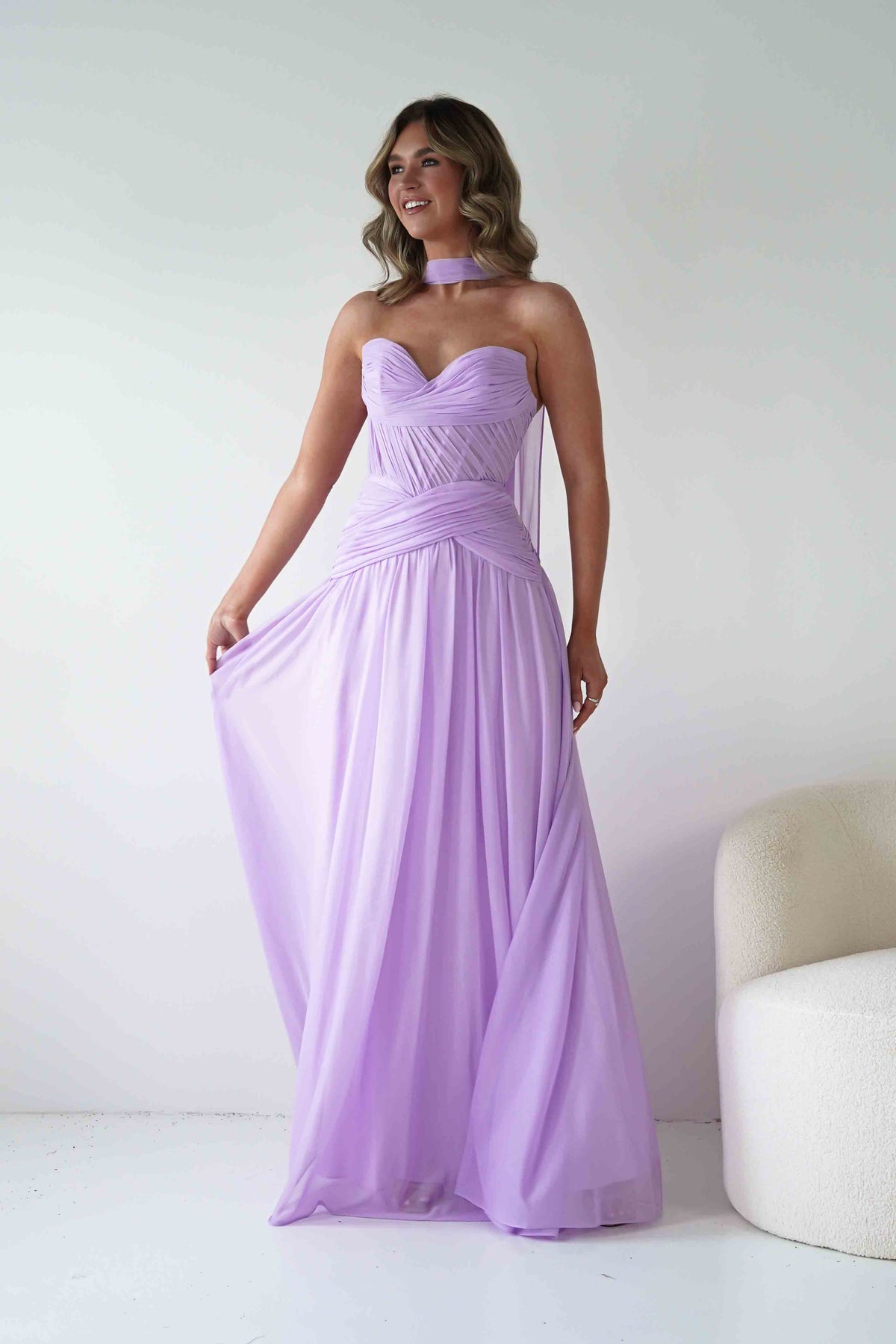 Nicolette Strapless Chiffon Maxi Gown | Lavender-Oh Hello Clothing