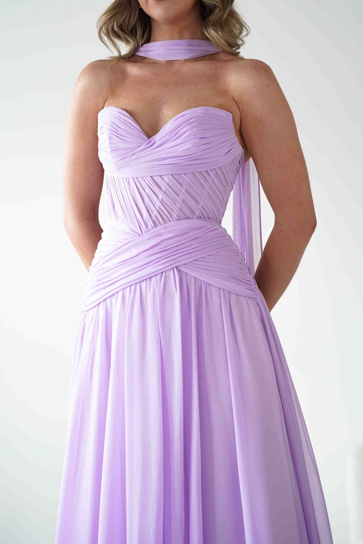 Nicolette Strapless Chiffon Maxi Gown | Lavender-Oh Hello Clothing