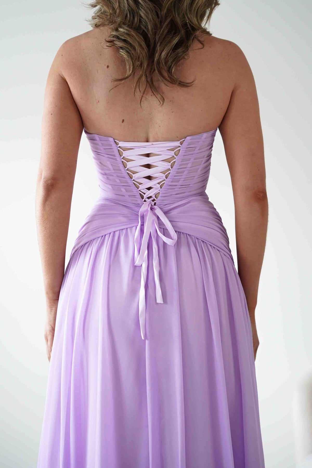 Nicolette Strapless Chiffon Maxi Gown | Lavender-Oh Hello Clothing