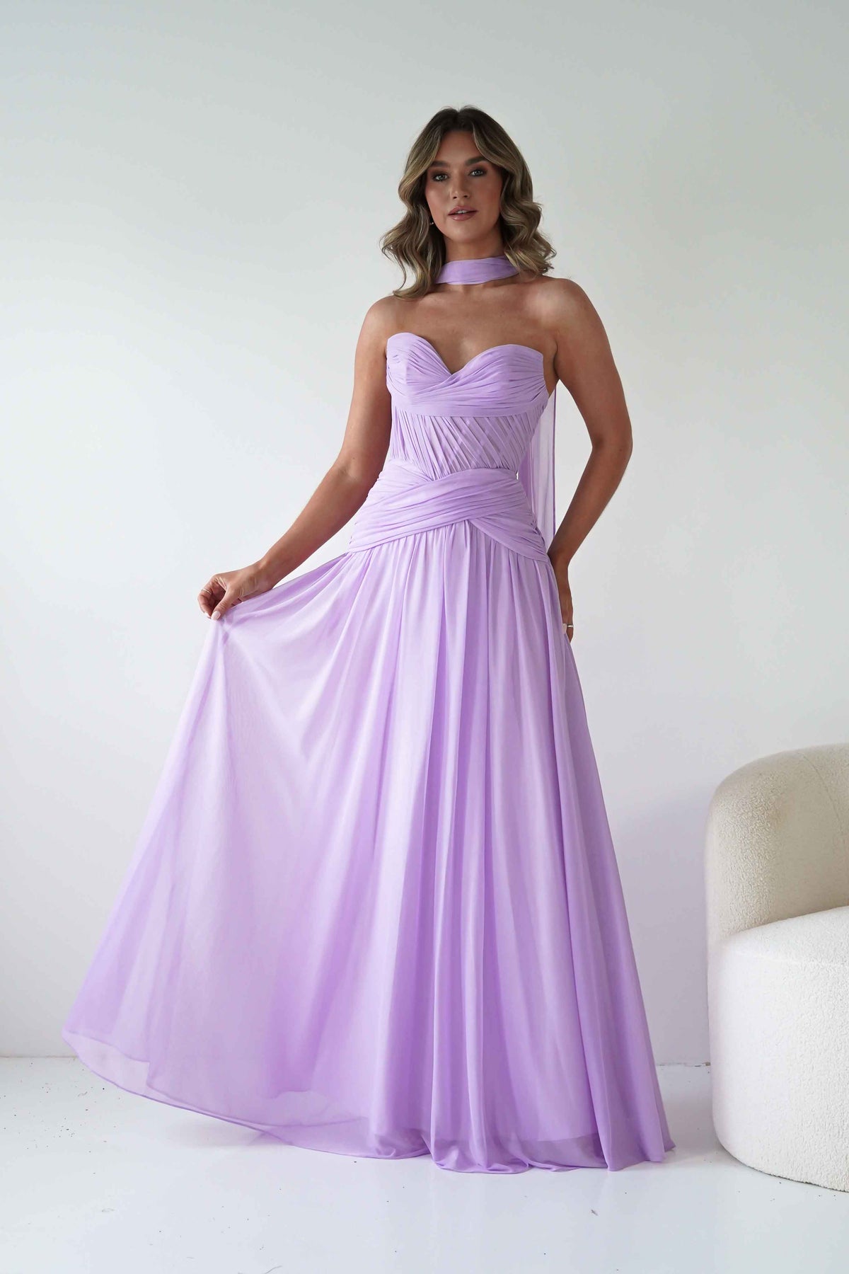 Nicolette Strapless Chiffon Maxi Gown | Lavender-Oh Hello Clothing