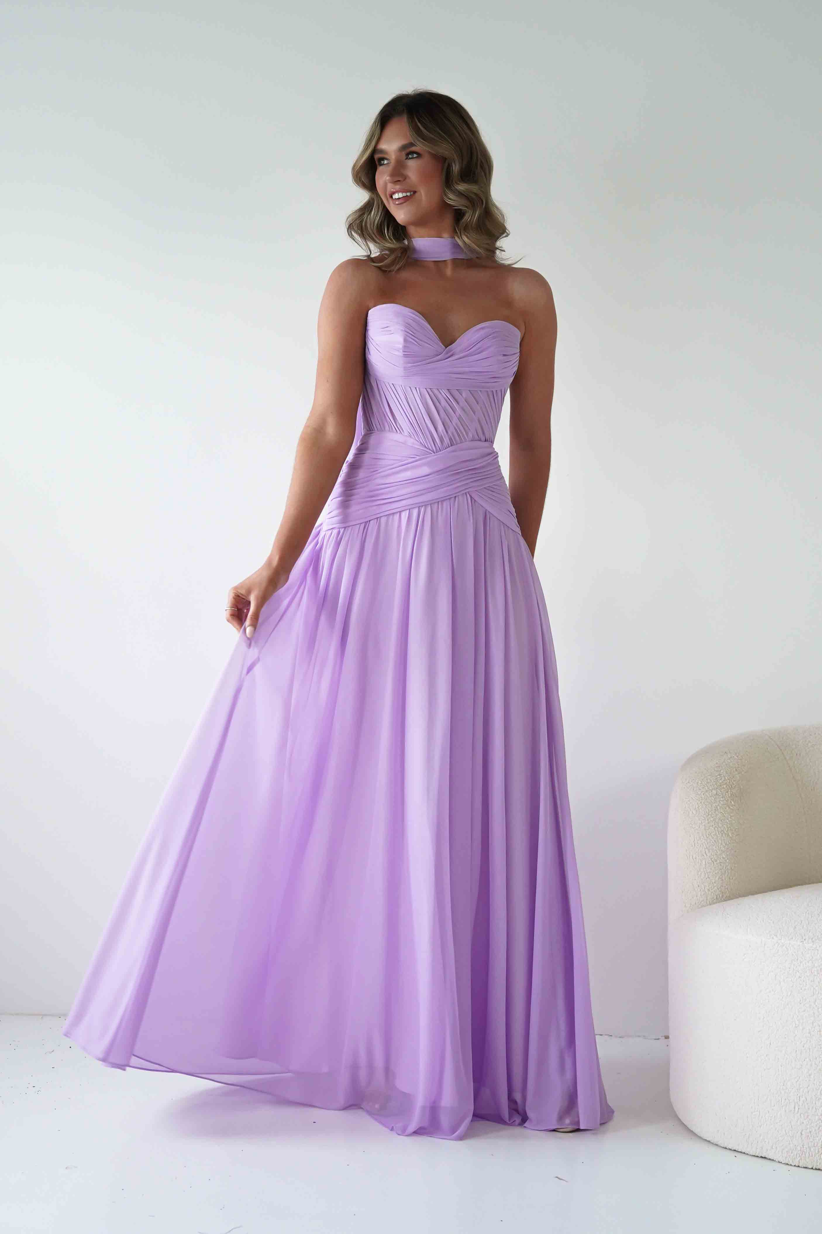 Nicolette Strapless Chiffon Bodice Gown | Lilac | Wedding Guest