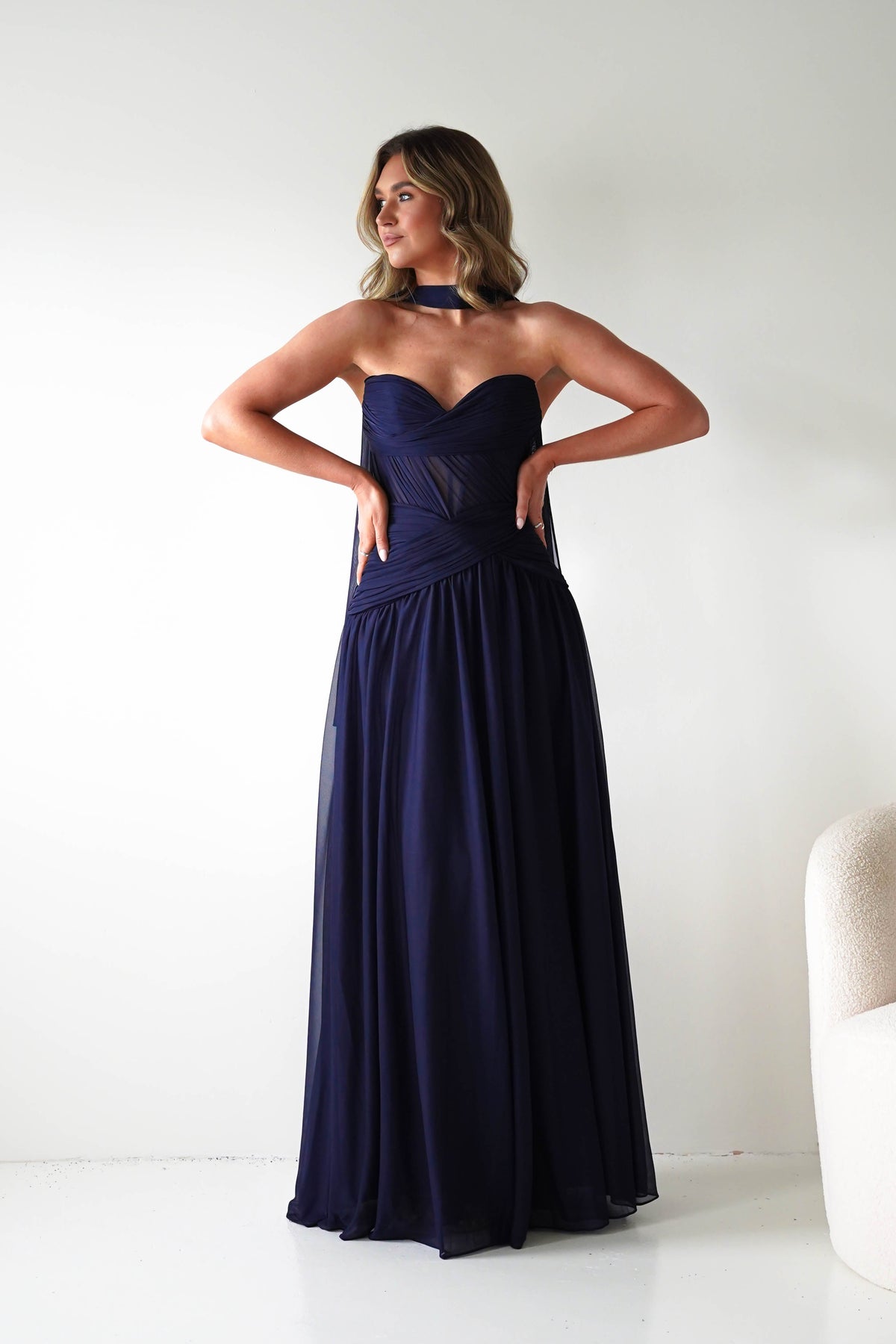 Nicolette Strapless Chiffon Maxi Gown | Navy-Oh Hello Clothing