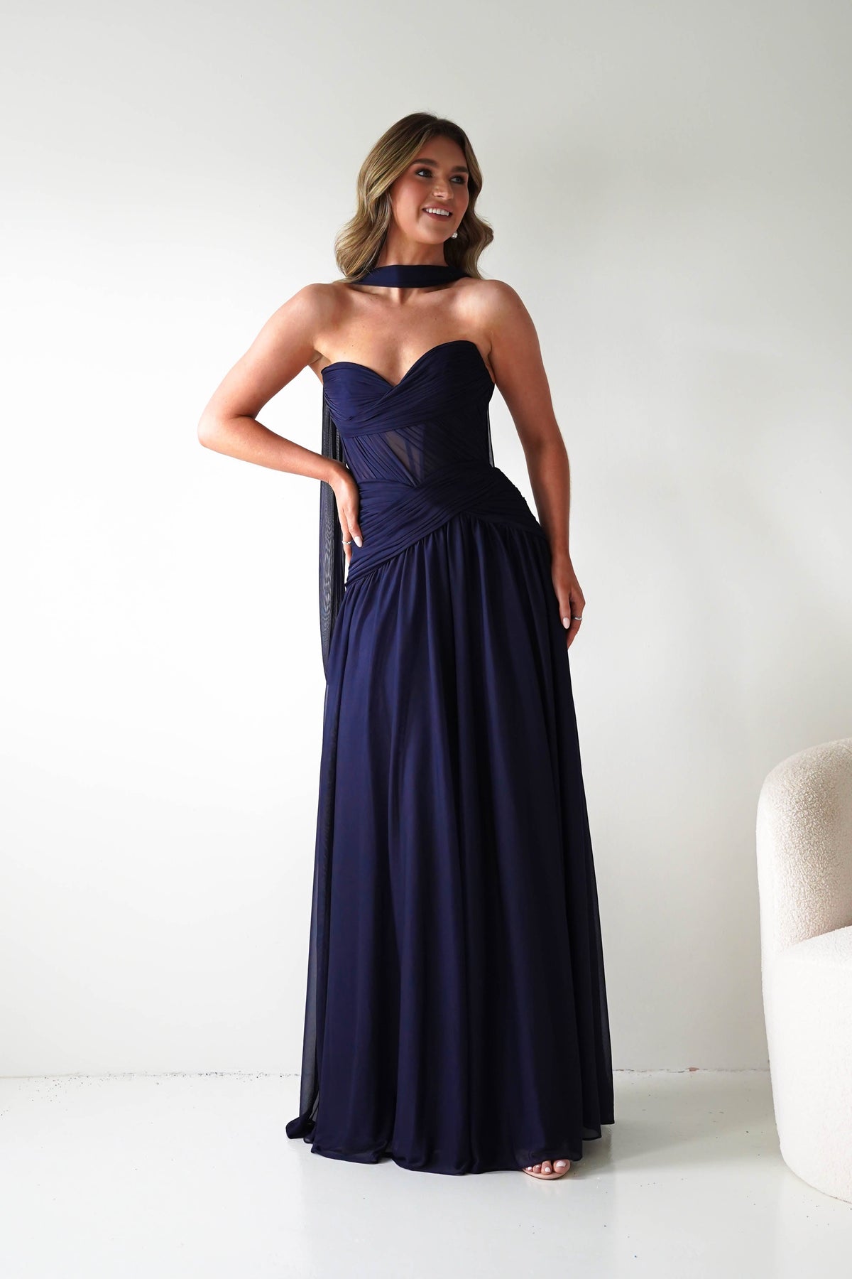 Nicolette Strapless Chiffon Maxi Gown | Navy-Oh Hello Clothing