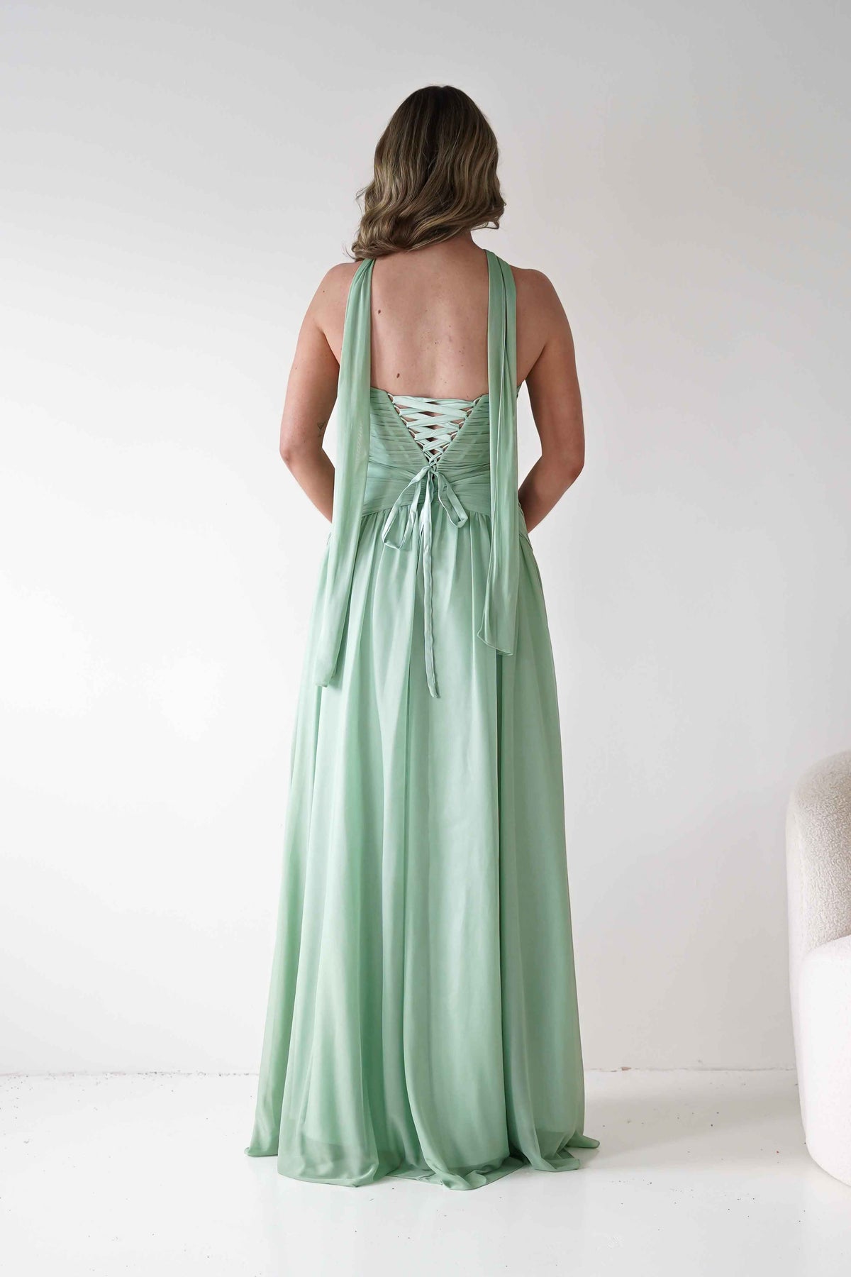 Nicolette Strapless Chiffon Maxi Gown | Sage-Oh Hello Clothing