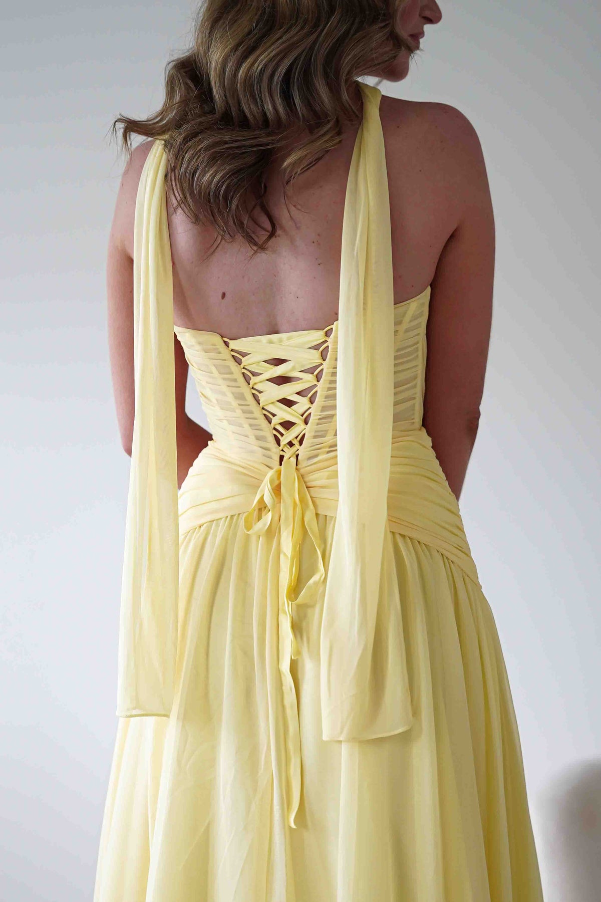 Nicolette Strapless Chiffon Maxi Gown | Yellow-Oh Hello Clothing