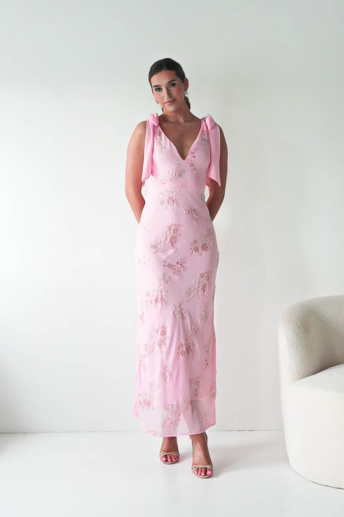 Noah Floral Embellished Maxi Dress | Pink-Oh Hello Clothing