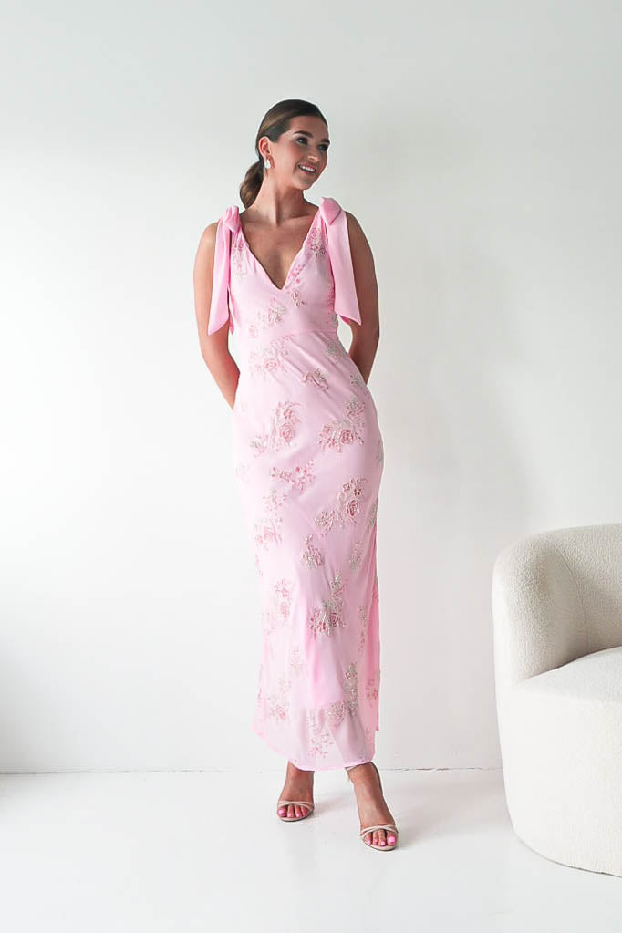 Noah Floral Embellished Maxi Dress | Pink-Oh Hello Clothing
