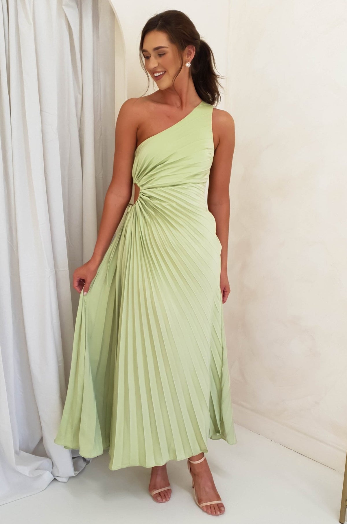 Olsen Pleated Maxi Dress | Light Green-Oh Hello Clothing