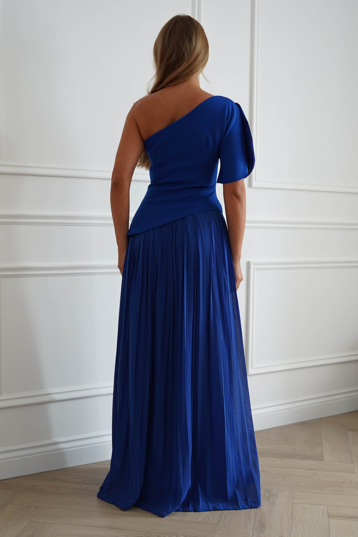 Orla One Shoulder Pleated Maxi Dress | Royal Blue-Oh Hello Clothing