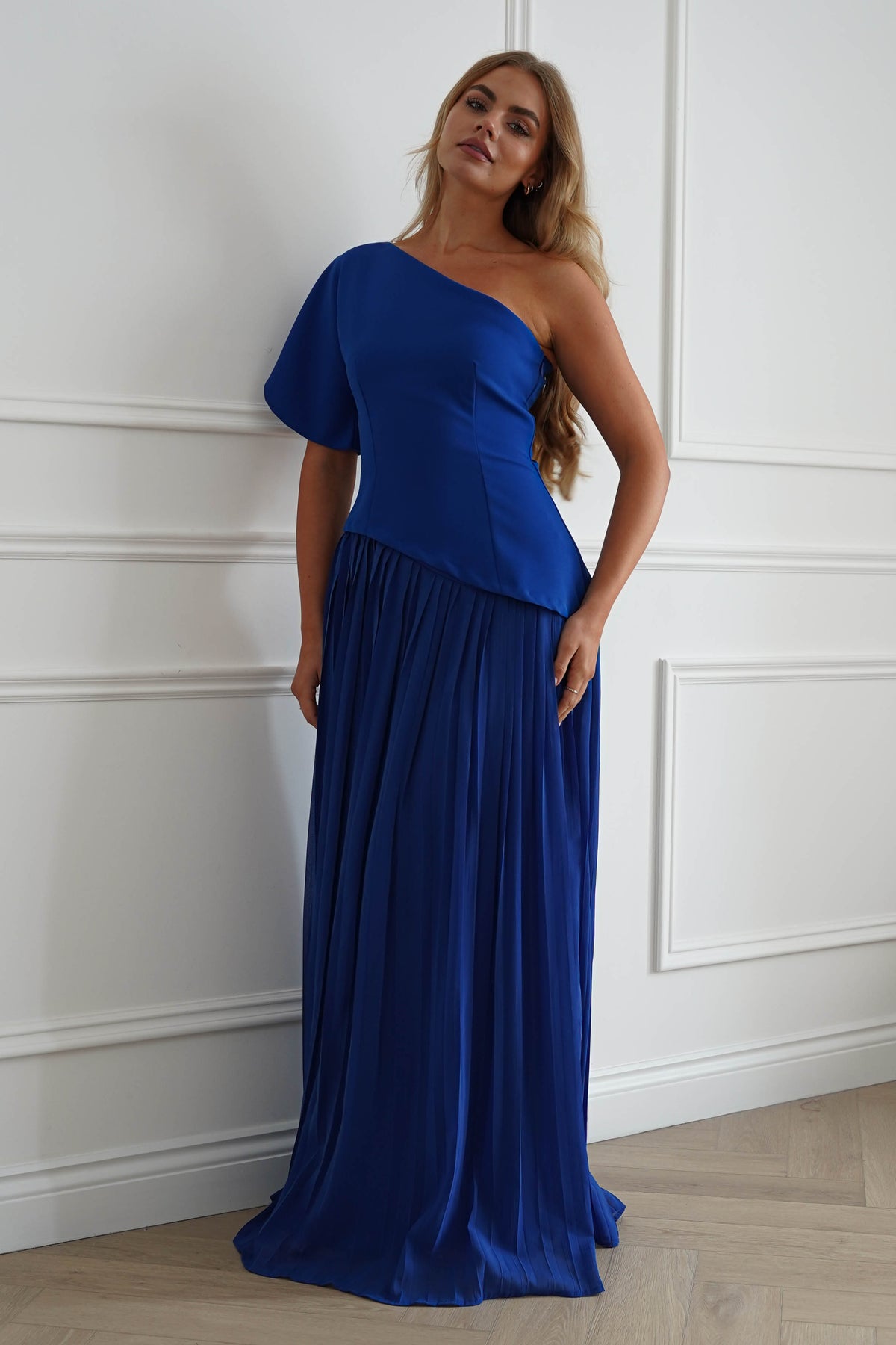Orla One Shoulder Pleated Maxi Dress | Royal Blue-Oh Hello Clothing
