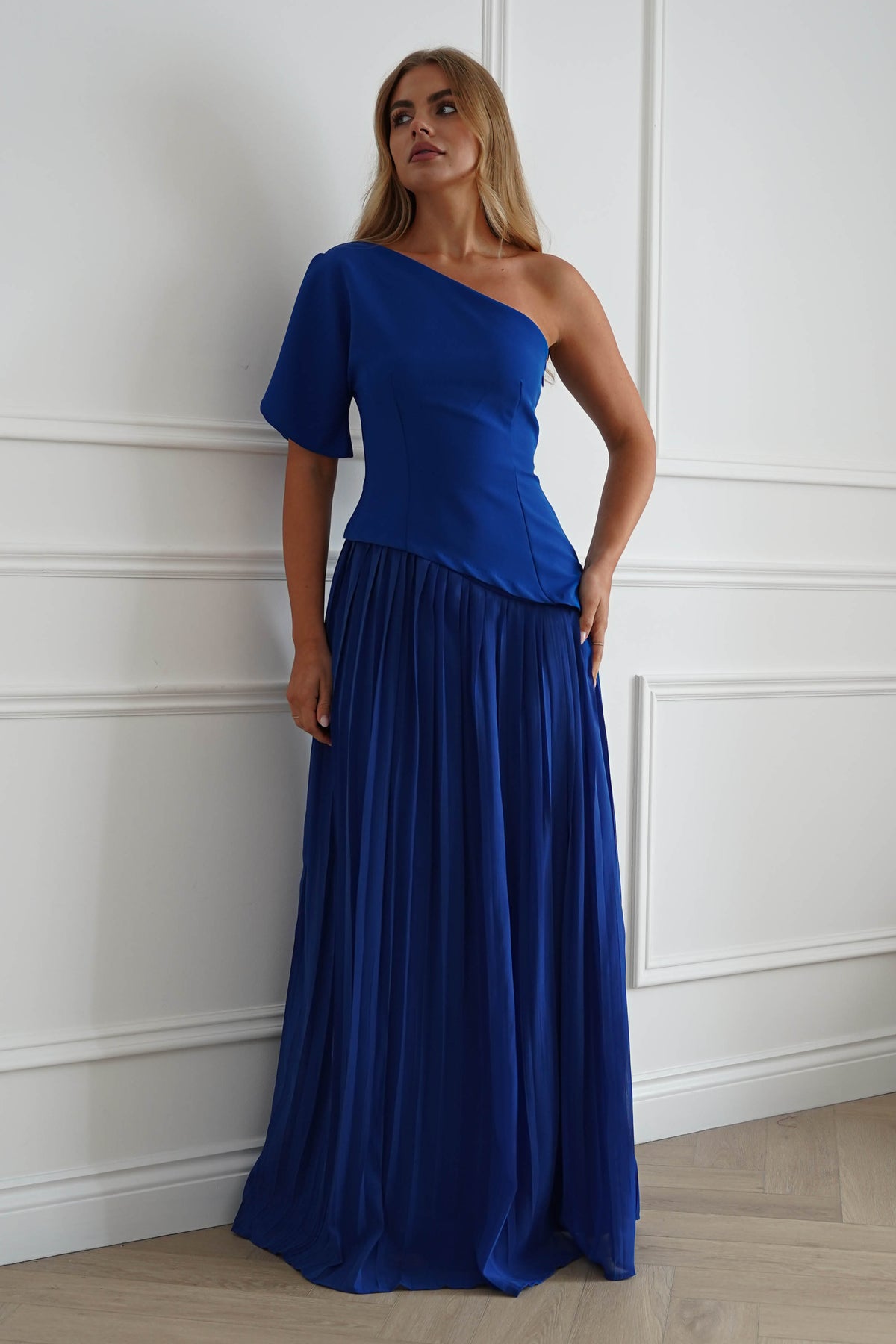 Orla One Shoulder Pleated Maxi Dress | Royal Blue-Oh Hello Clothing