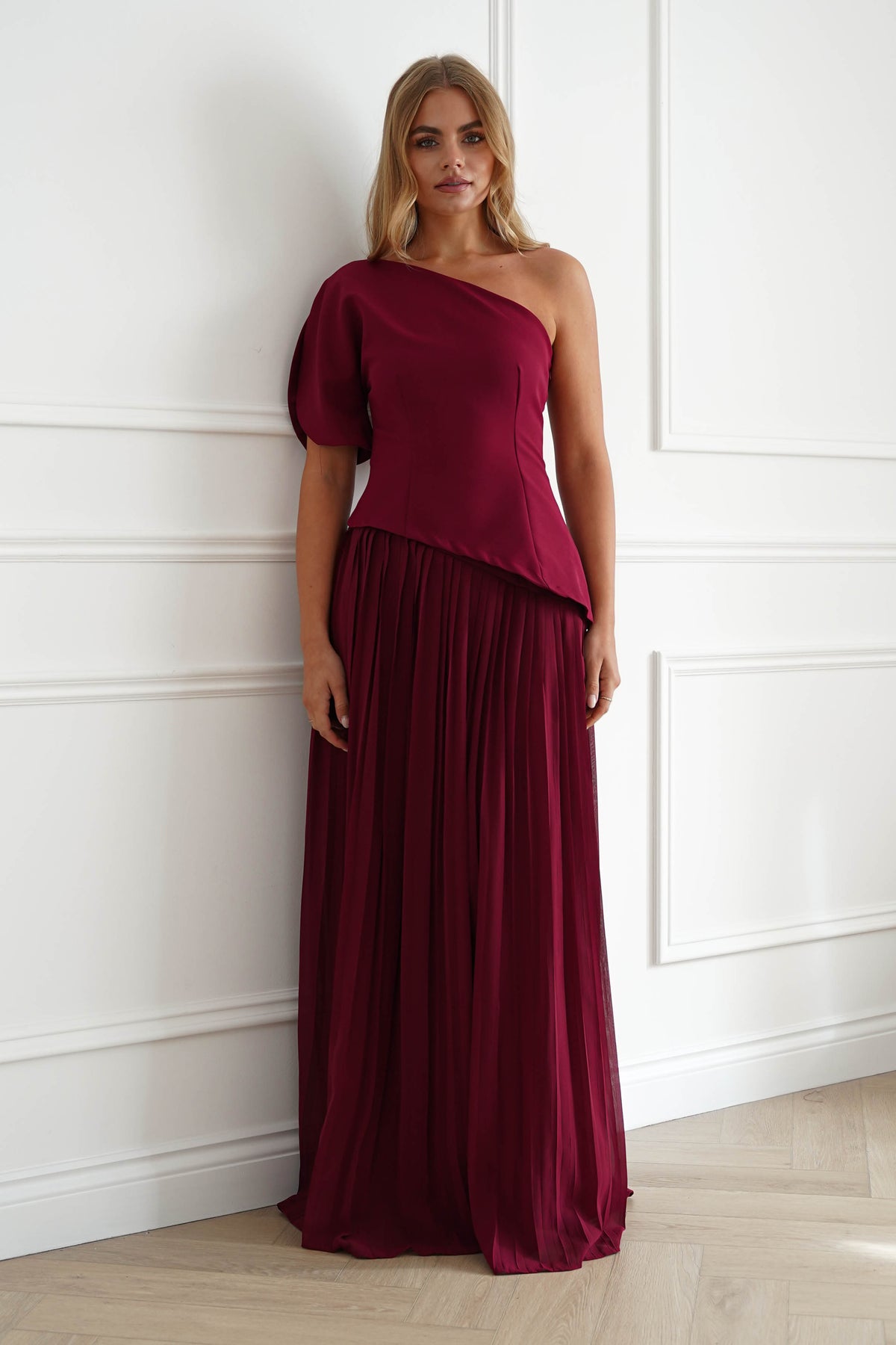 Orla One Shoulder Pleated Maxi Dress | Wine-Oh Hello Clothing