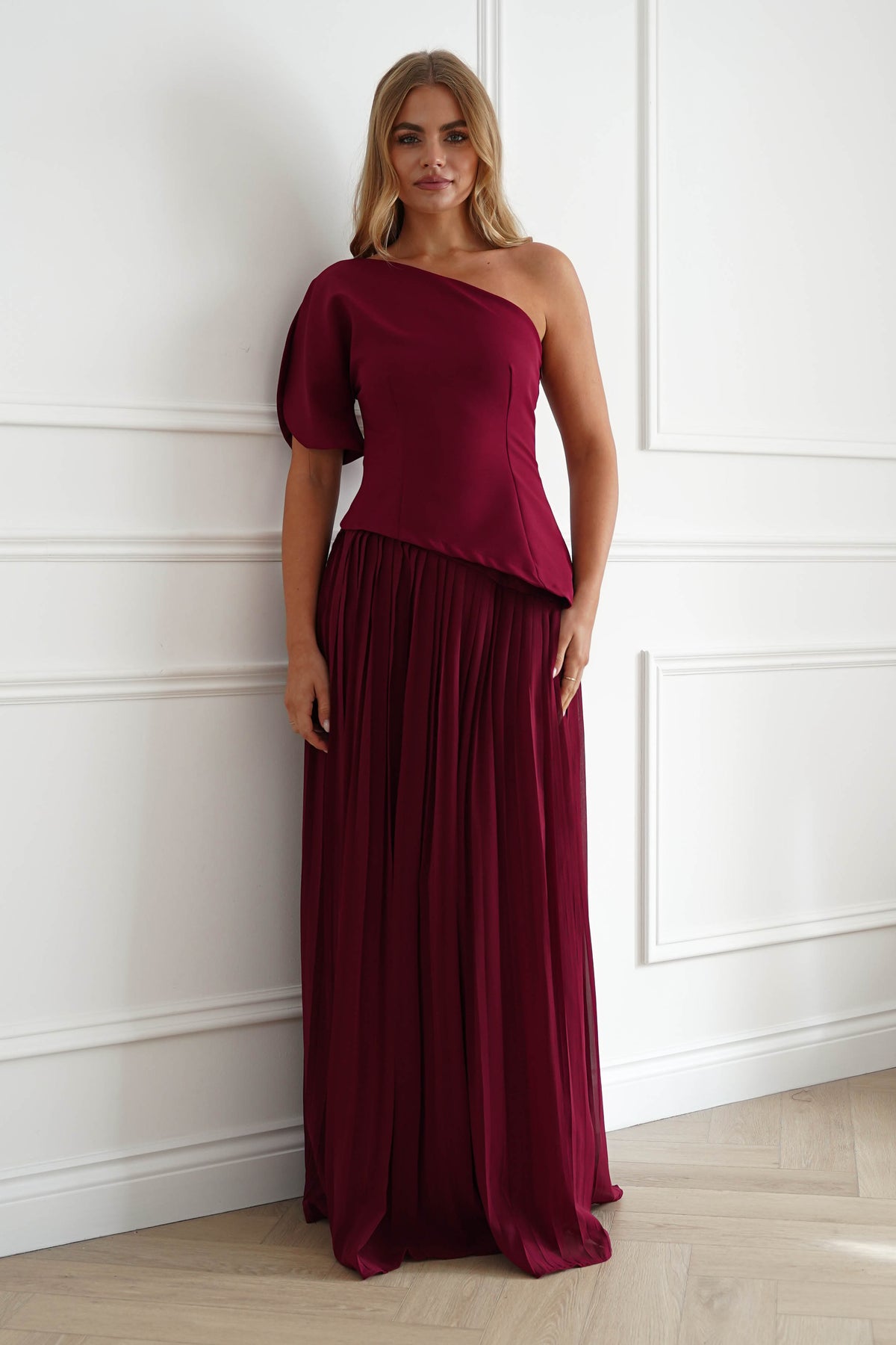 Orla One Shoulder Pleated Maxi Dress | Wine-Oh Hello Clothing