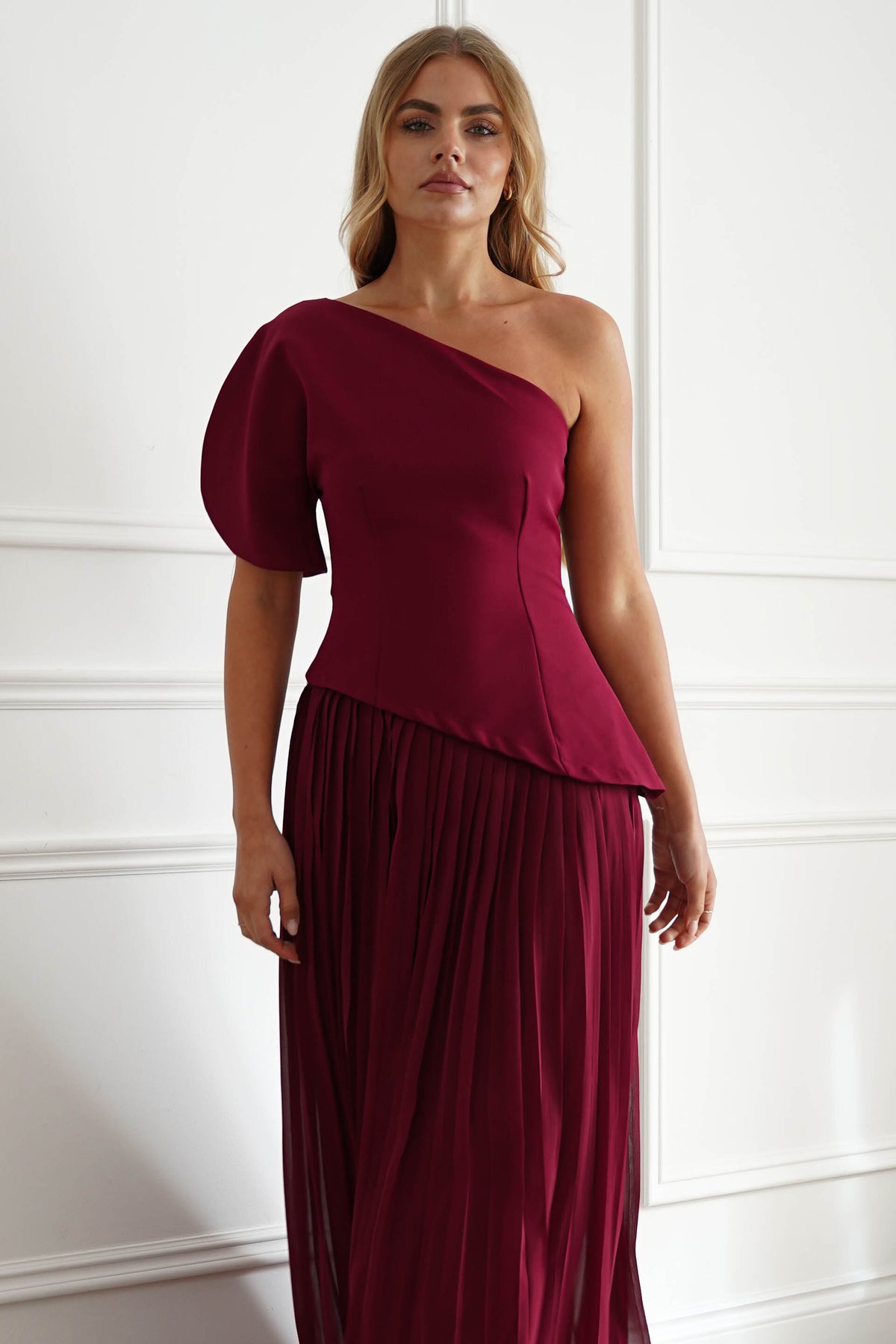 Orla One Shoulder Pleated Maxi Dress | Wine-Oh Hello Clothing