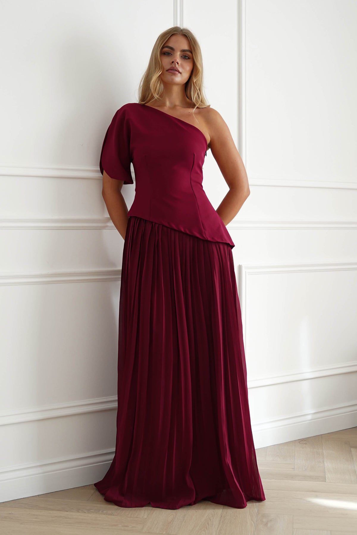 Orla One Shoulder Pleated Maxi Dress | Wine-Oh Hello Clothing