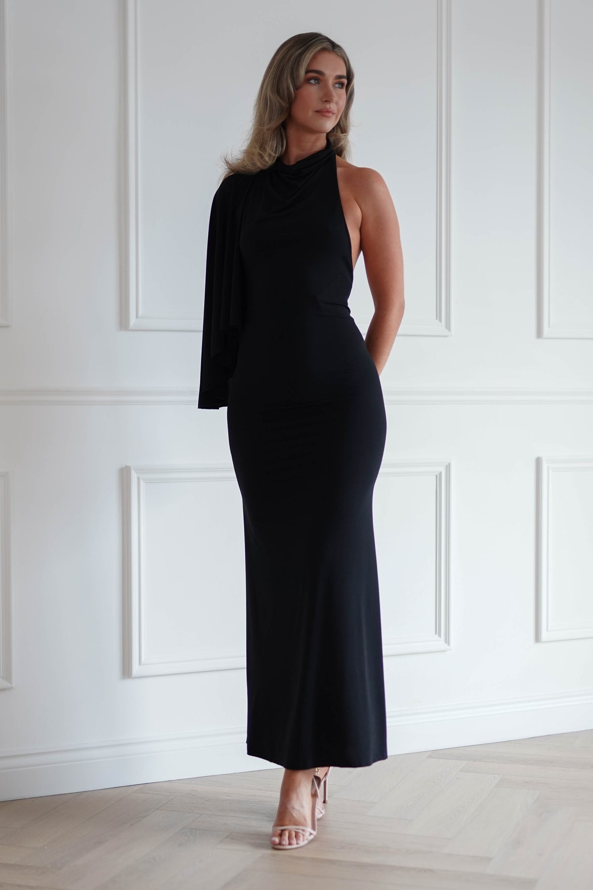 Oh Hello Clothing Women > Clothing > Dresses Ottilie Cape Shoulder Maxi Dress | Black