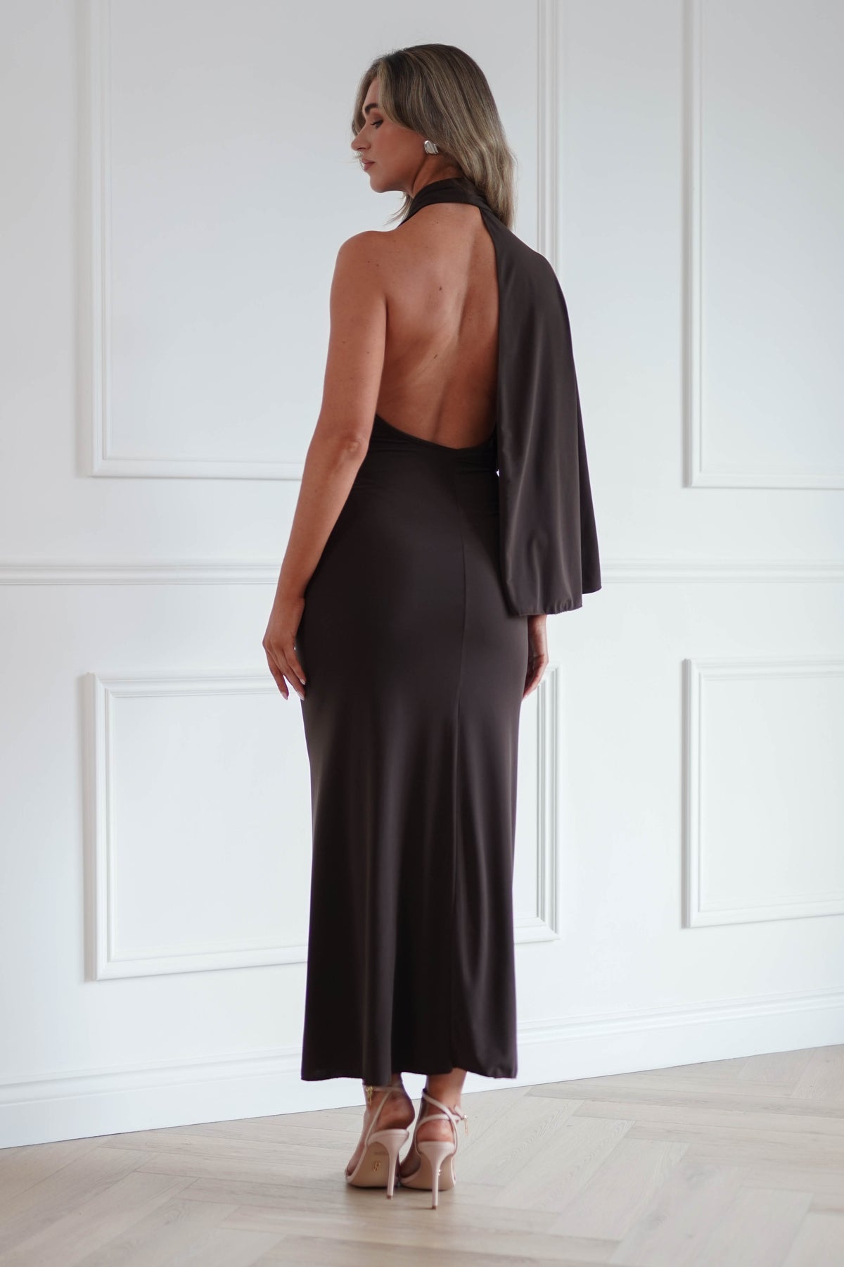 Oh Hello Clothing Women > Clothing > Dresses Ottilie Cape Shoulder Maxi Dress | Chocolate Brown