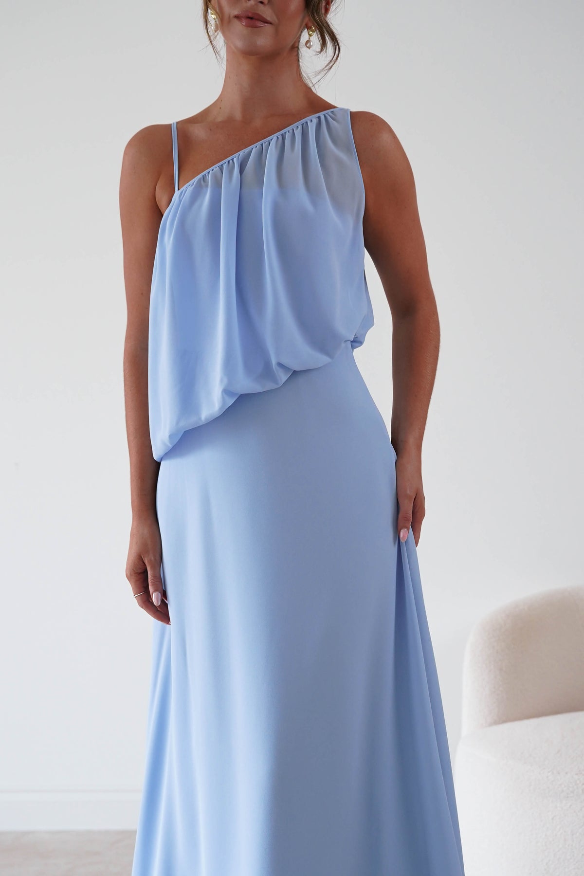 Paros Asymmetric Chiffon Maxi Dress | Blue-Oh Hello Clothing