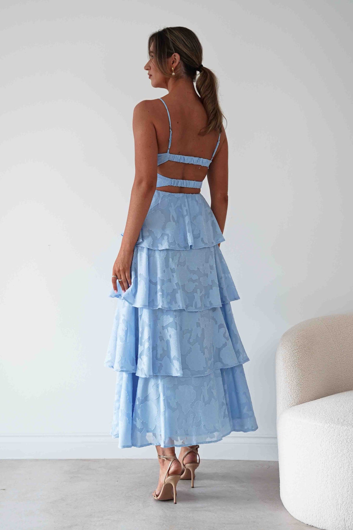 Patsy Floral Jacquard Tiered Maxi Dress | Blue-Oh Hello Clothing