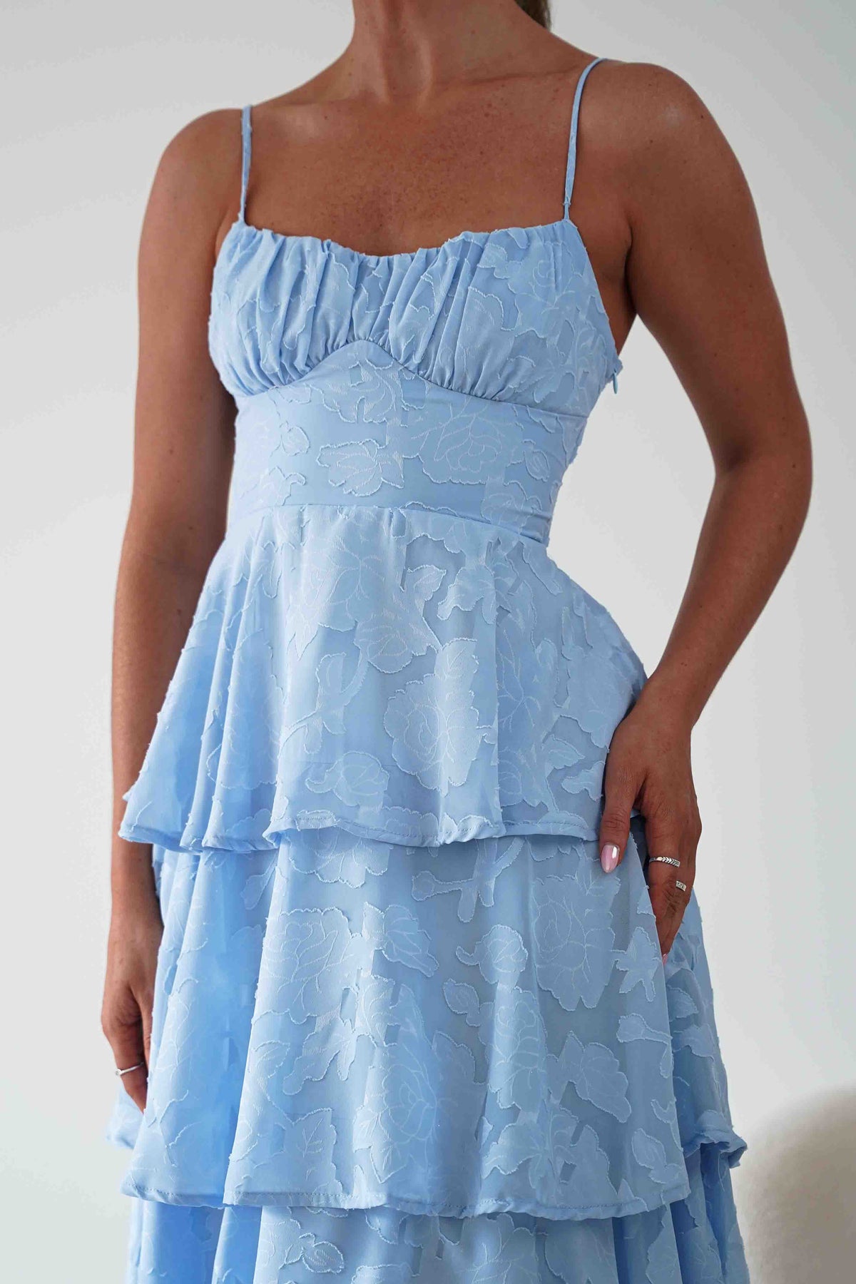Patsy Floral Jacquard Tiered Maxi Dress | Blue-Oh Hello Clothing