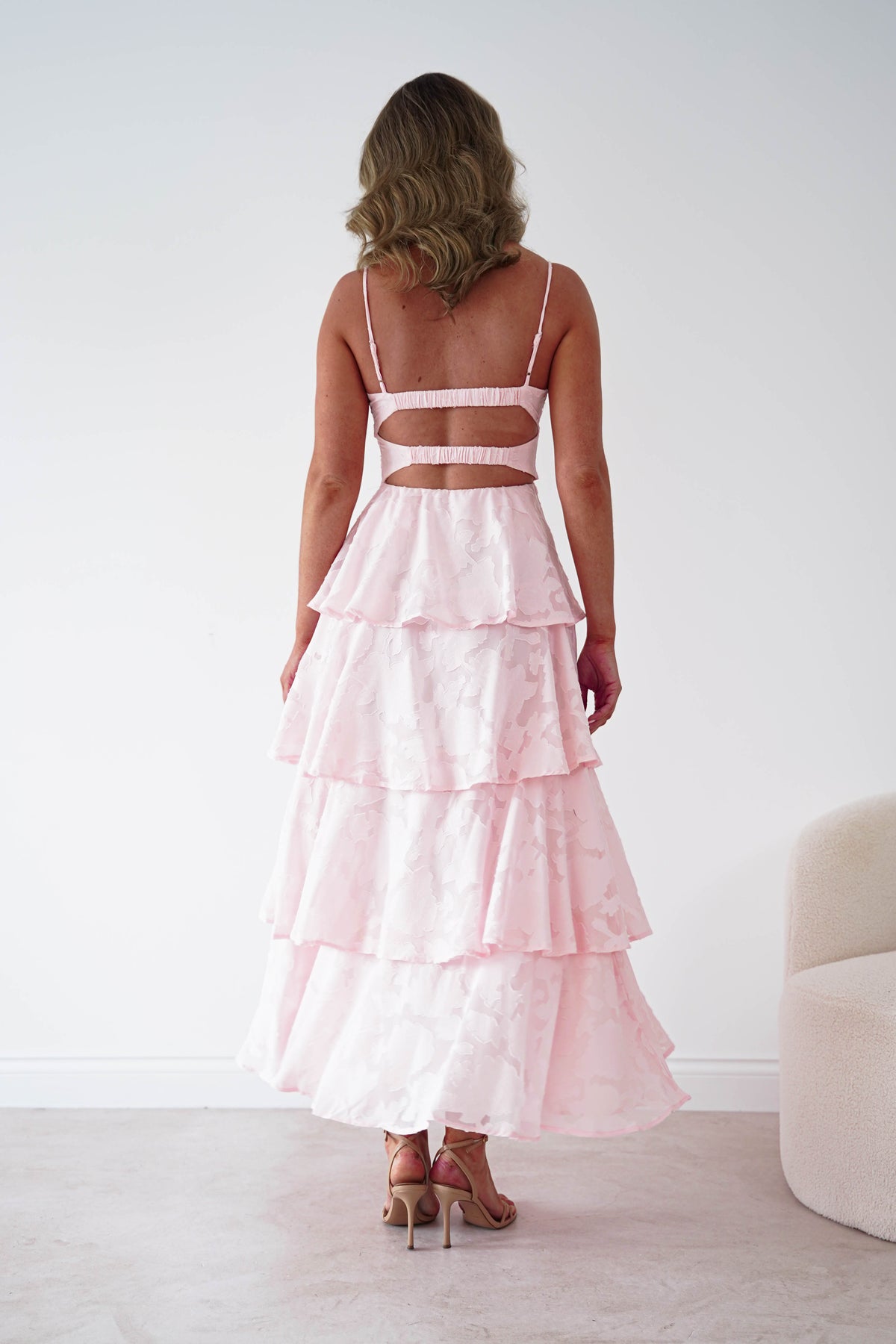 Patsy Floral Jacquard Tiered Maxi Dress | Blush-Oh Hello Clothing