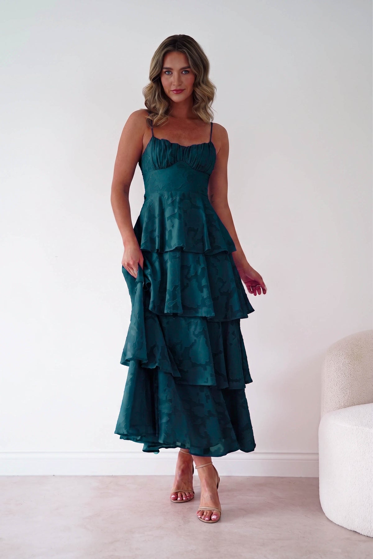 Patsy Floral Jacquard Tiered Maxi Dress | Green-Oh Hello Clothing