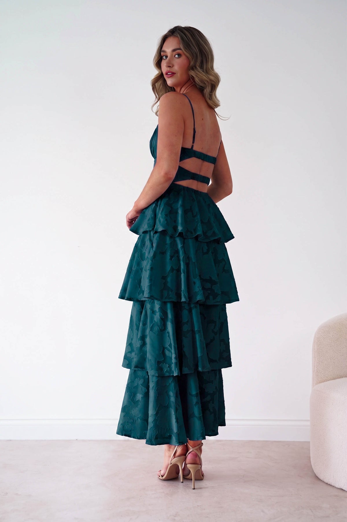 Patsy Floral Jacquard Tiered Maxi Dress | Green-Oh Hello Clothing