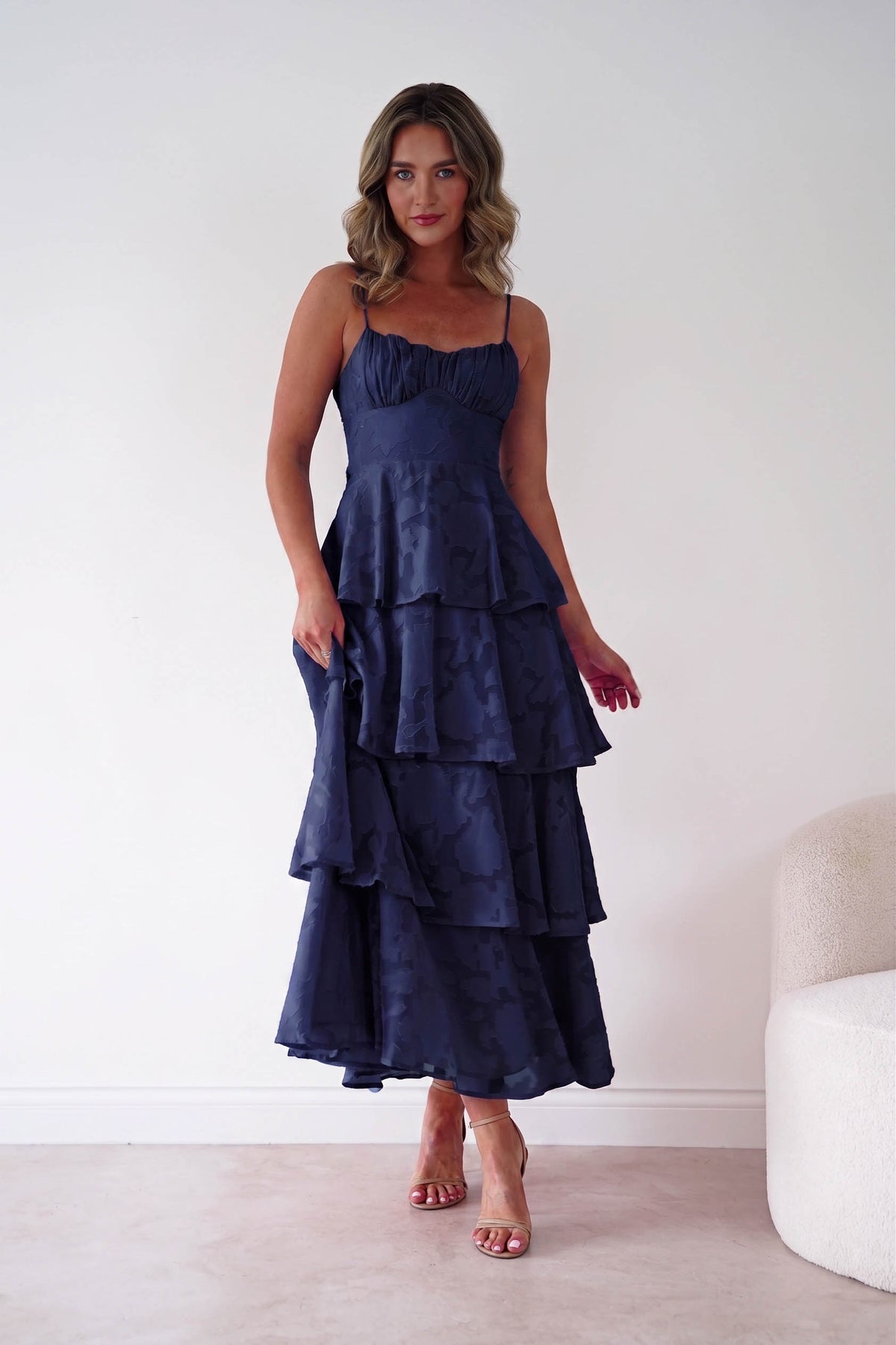 Patsy Floral Jacquard Tiered Maxi Dress | Navy-Oh Hello Clothing