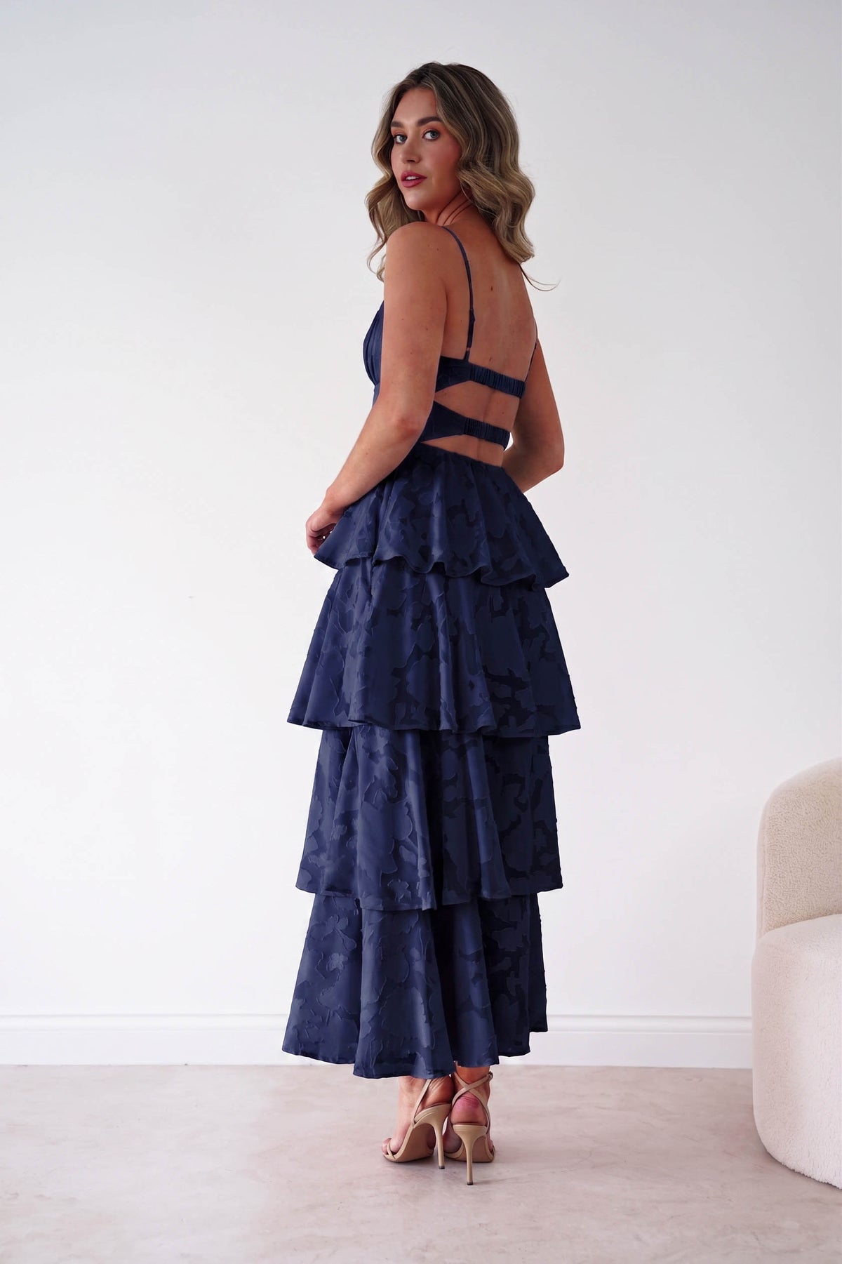 Patsy Floral Jacquard Tiered Maxi Dress | Navy-Oh Hello Clothing
