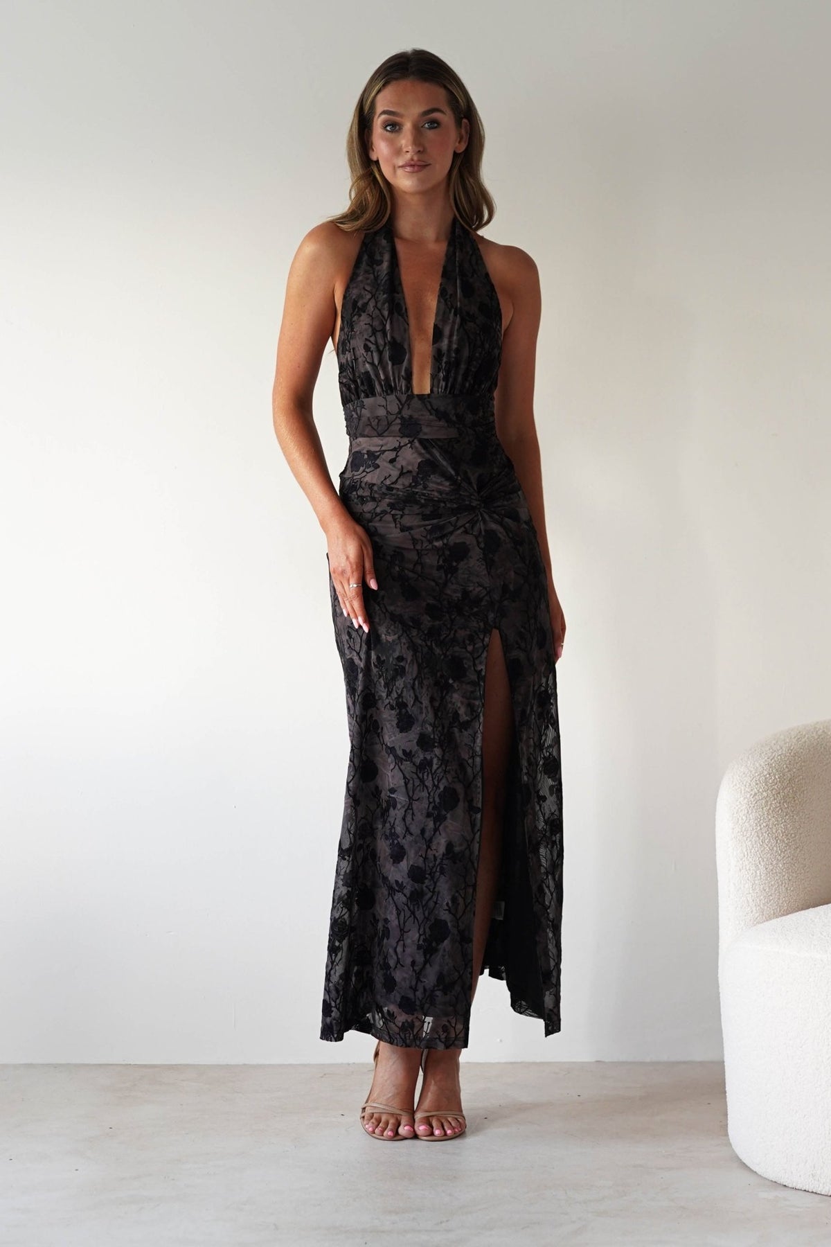 Paxton Halter Neck Floral Maxi Dress | Black-Oh Hello Clothing