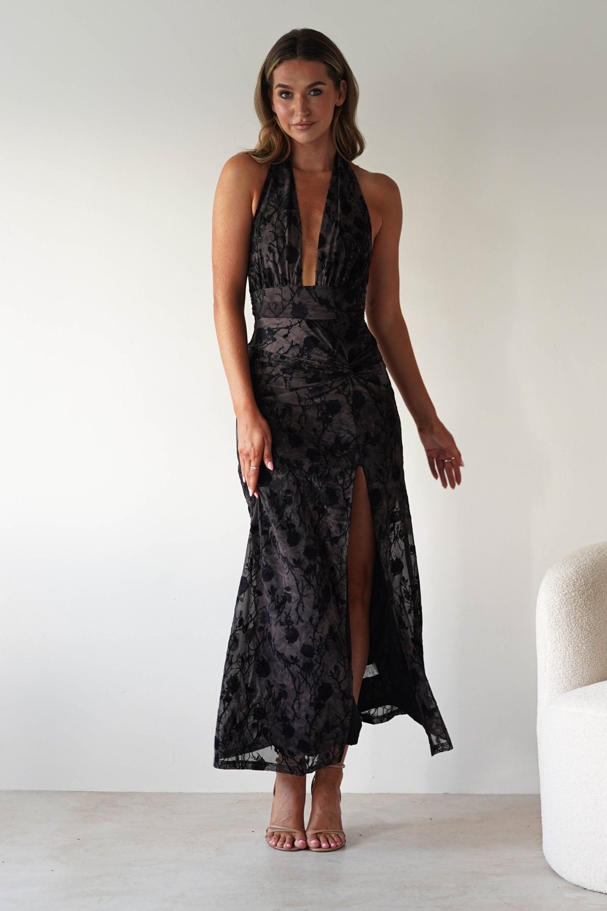 Paxton Halter Neck Floral Maxi Dress | Black-Oh Hello Clothing