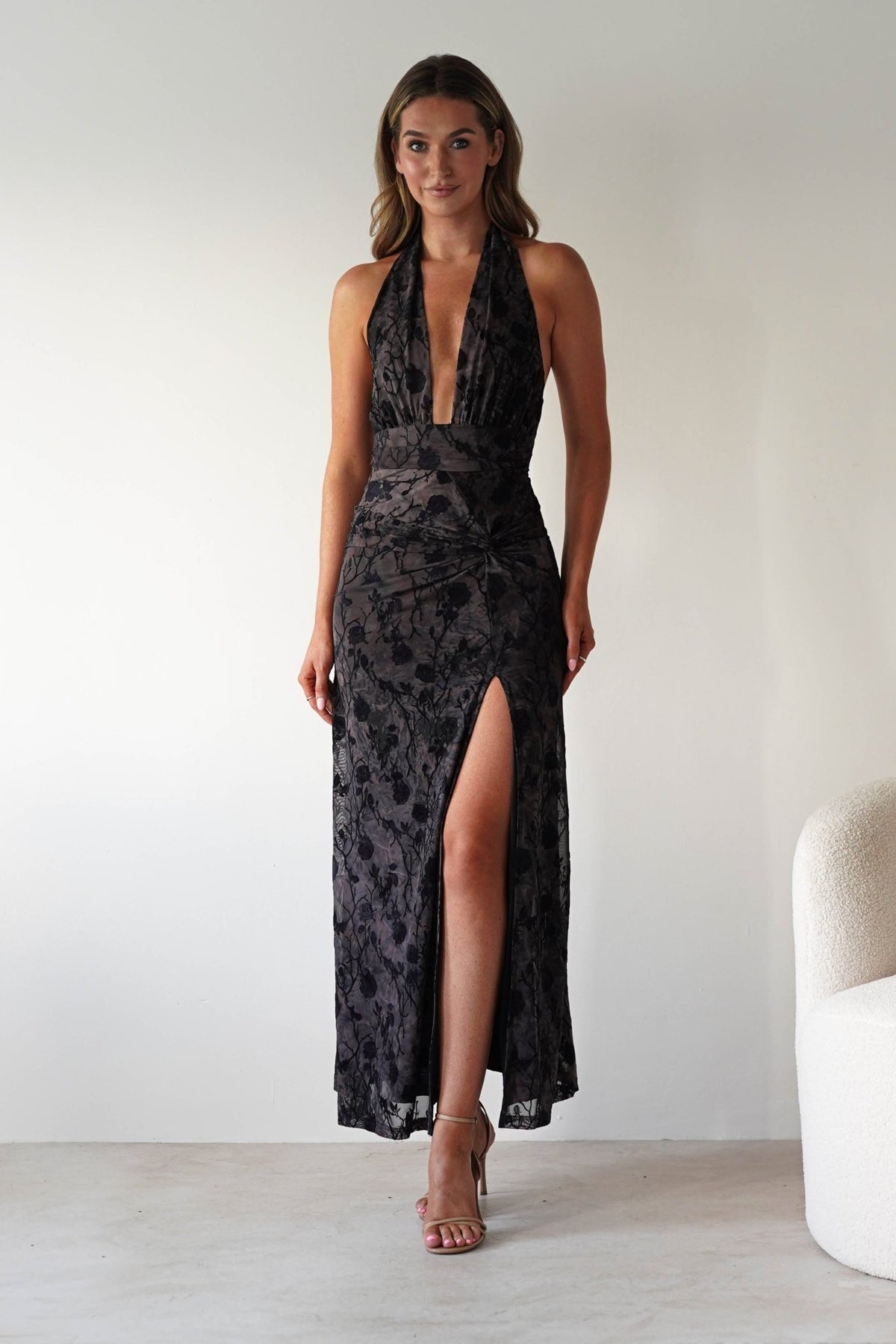 Paxton Halter Neck Floral Maxi Dress | Black-Oh Hello Clothing