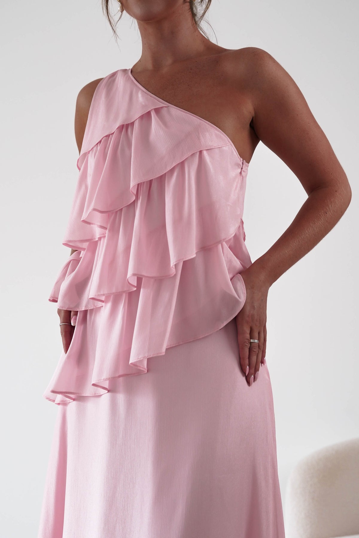 Peaches Asymmetric Ruffle Maxi Dress | Pink-Oh Hello Clothing
