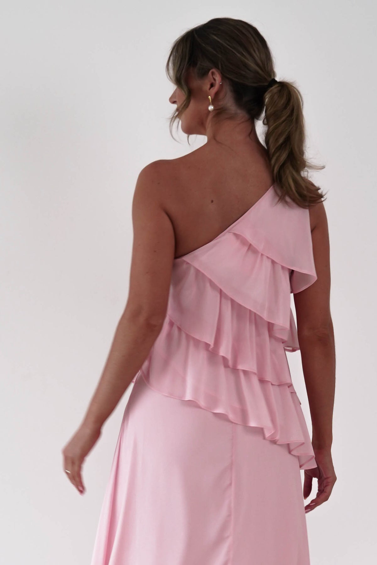 Peaches Asymmetric Ruffle Maxi Dress | Pink-Oh Hello Clothing