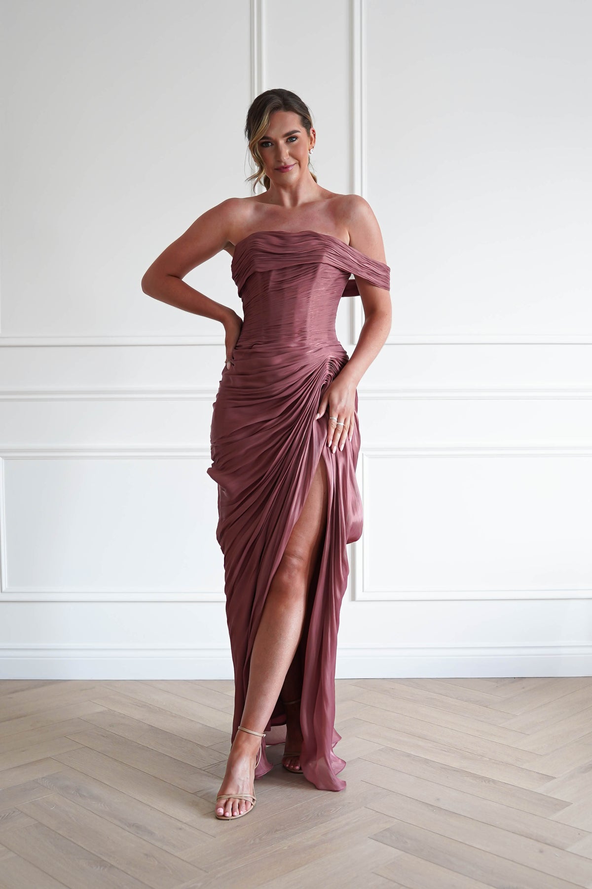 Penny Ruched Draped Maxi Gown | Sienna Rose-Oh Hello Clothing