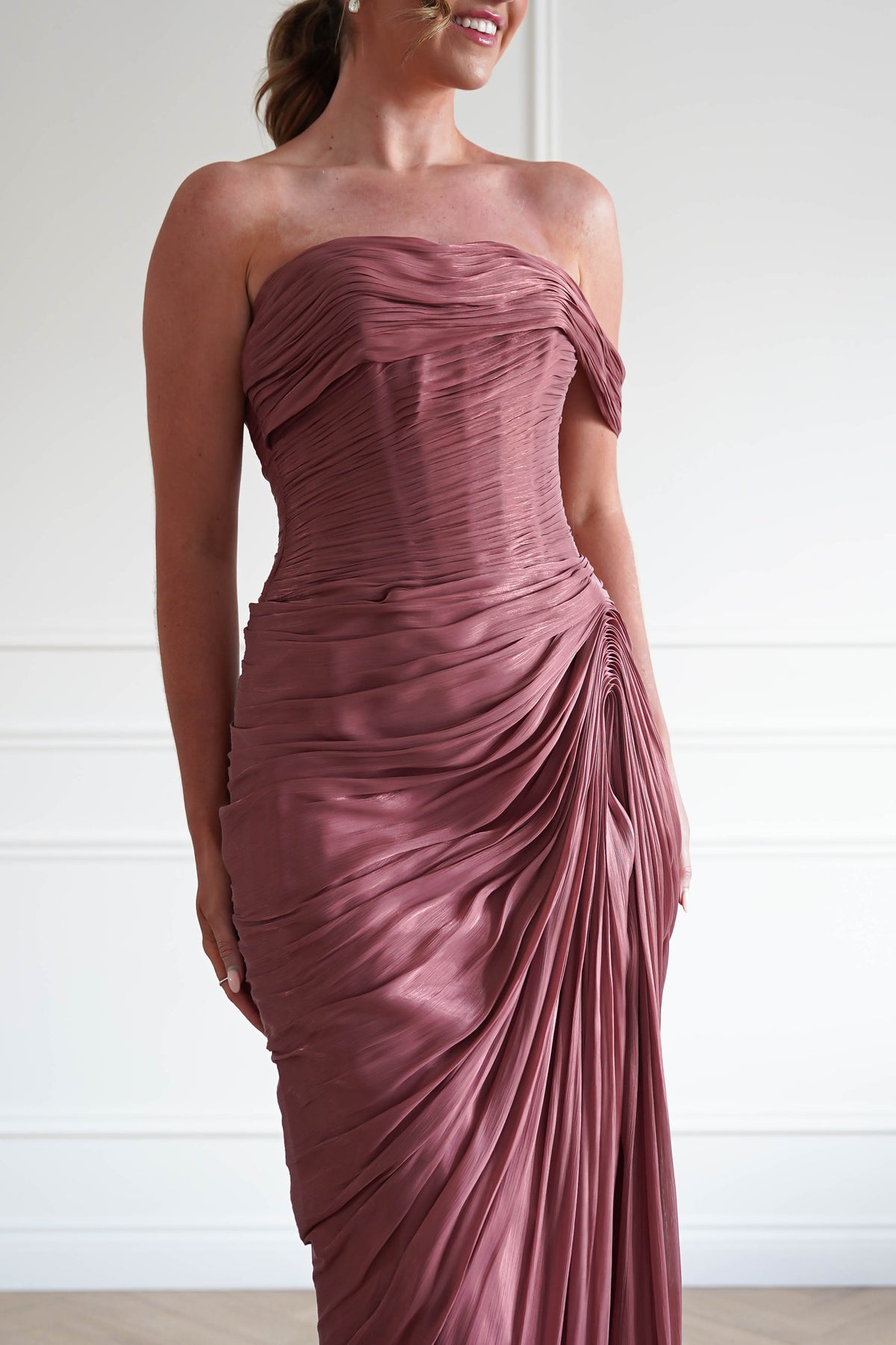 Penny Ruched Draped Maxi Gown | Sienna Rose-Oh Hello Clothing