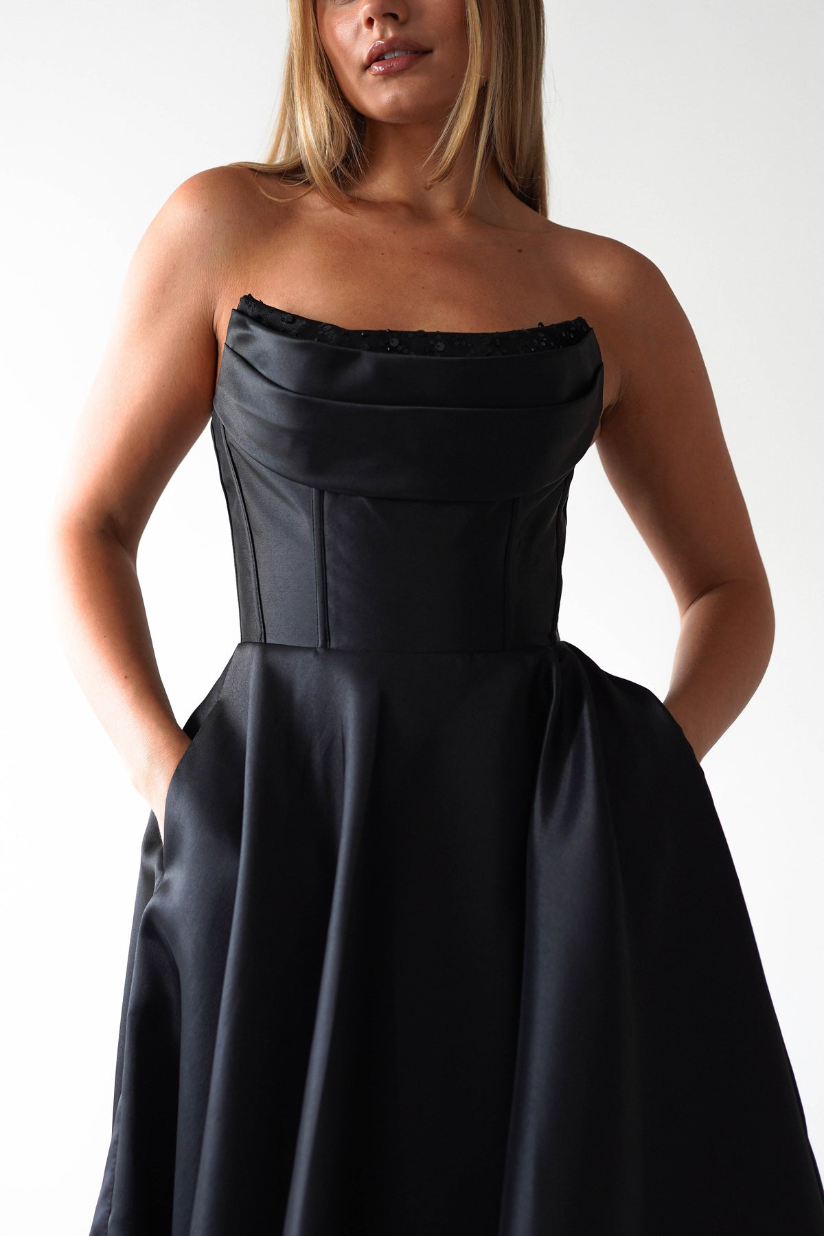 Pepper Strapless A-Line Maxi Gown | Black-Oh Hello Clothing