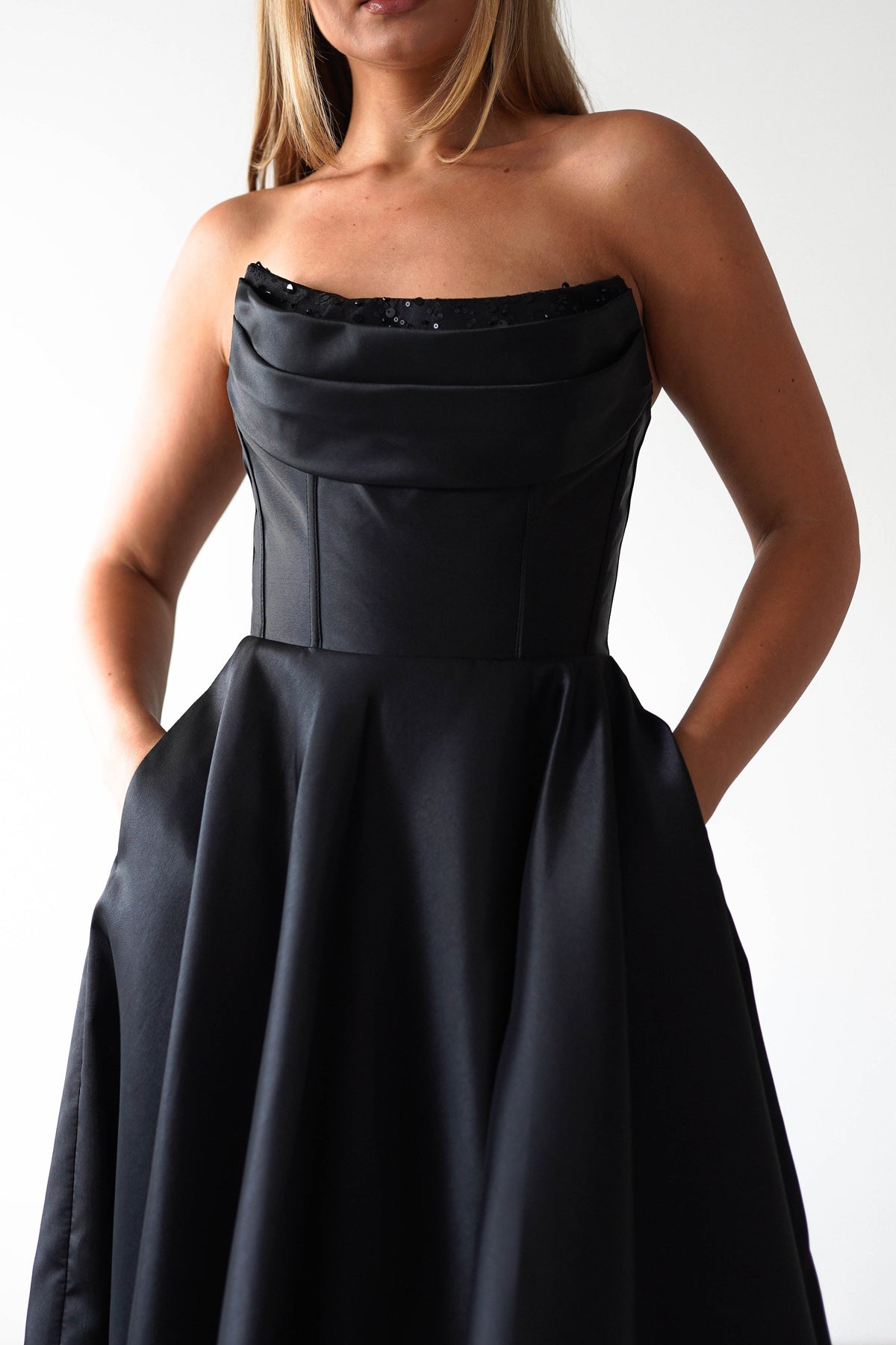 Pepper Strapless A-Line Maxi Gown | Black-Oh Hello Clothing
