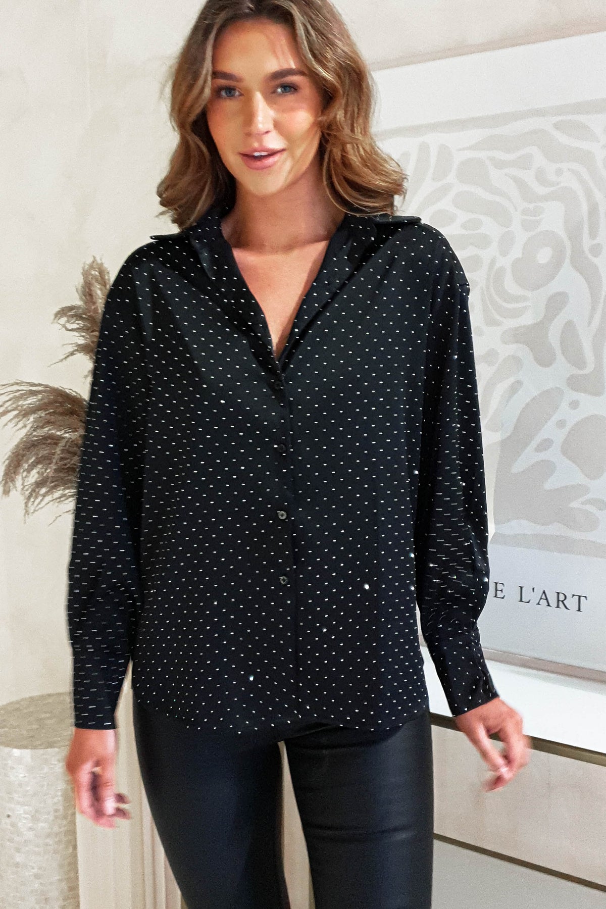 Peta Dimonte Sparkle Satin Blouse | Black-Oh Hello Clothing