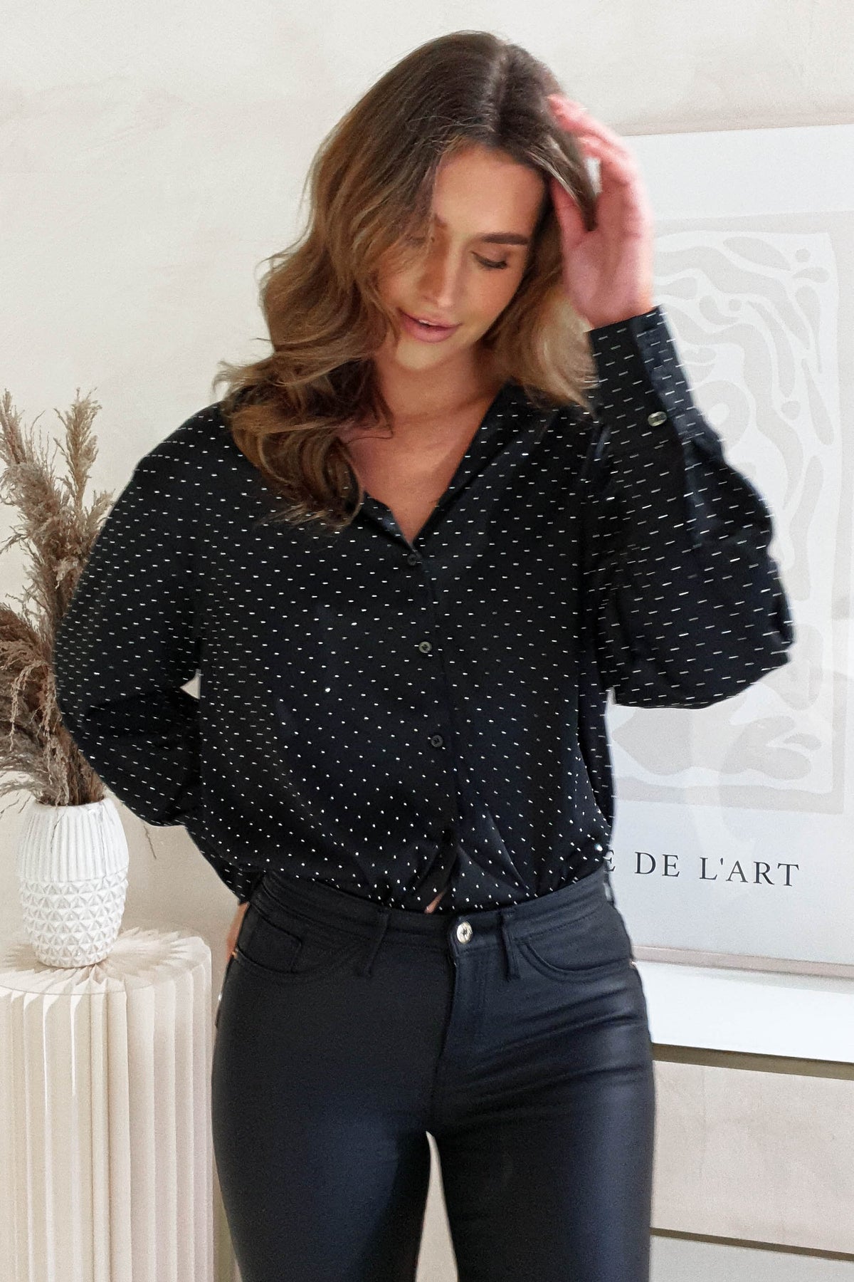 Peta Dimonte Sparkle Satin Blouse | Black-Oh Hello Clothing
