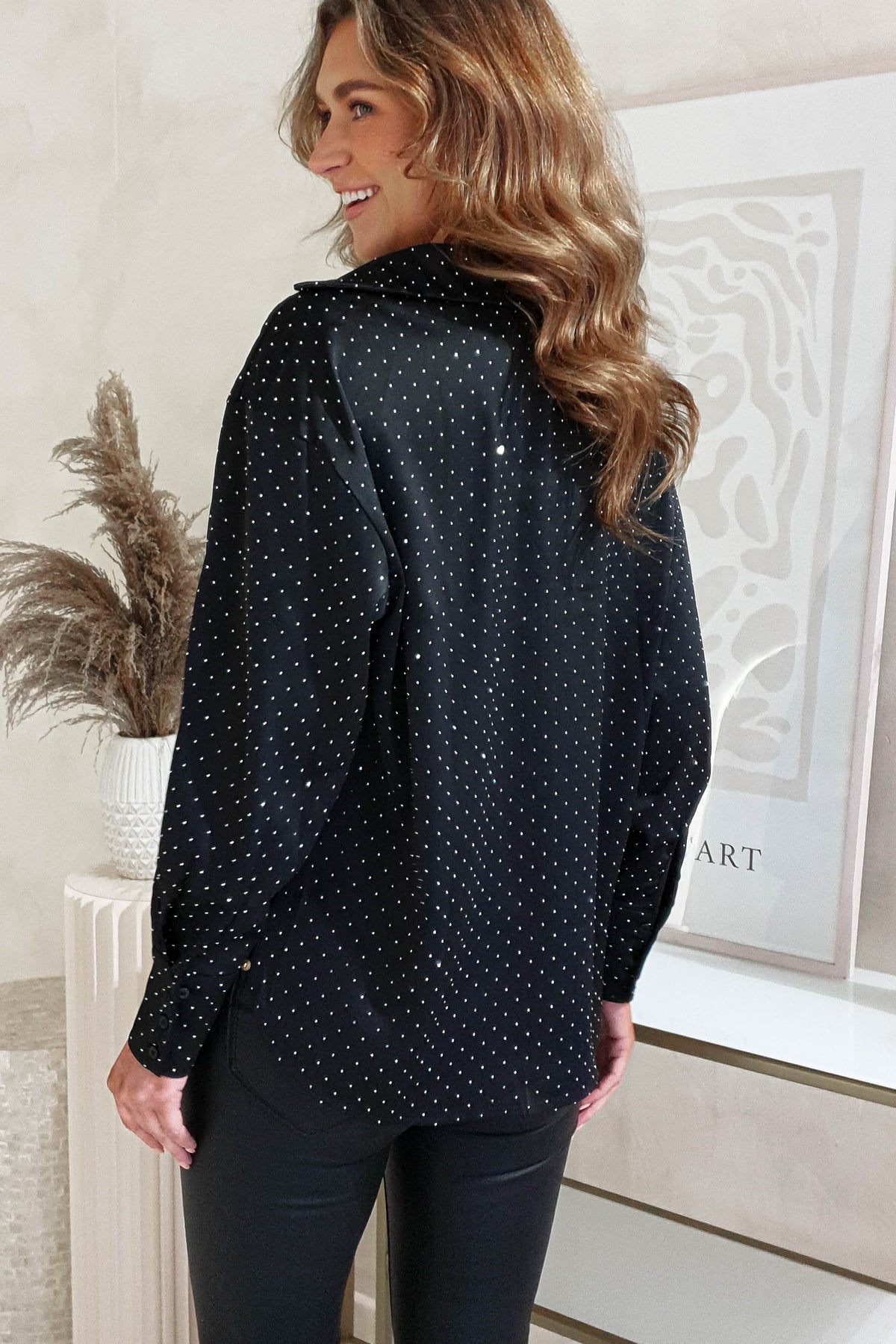 Peta Dimonte Sparkle Satin Blouse | Black-Oh Hello Clothing