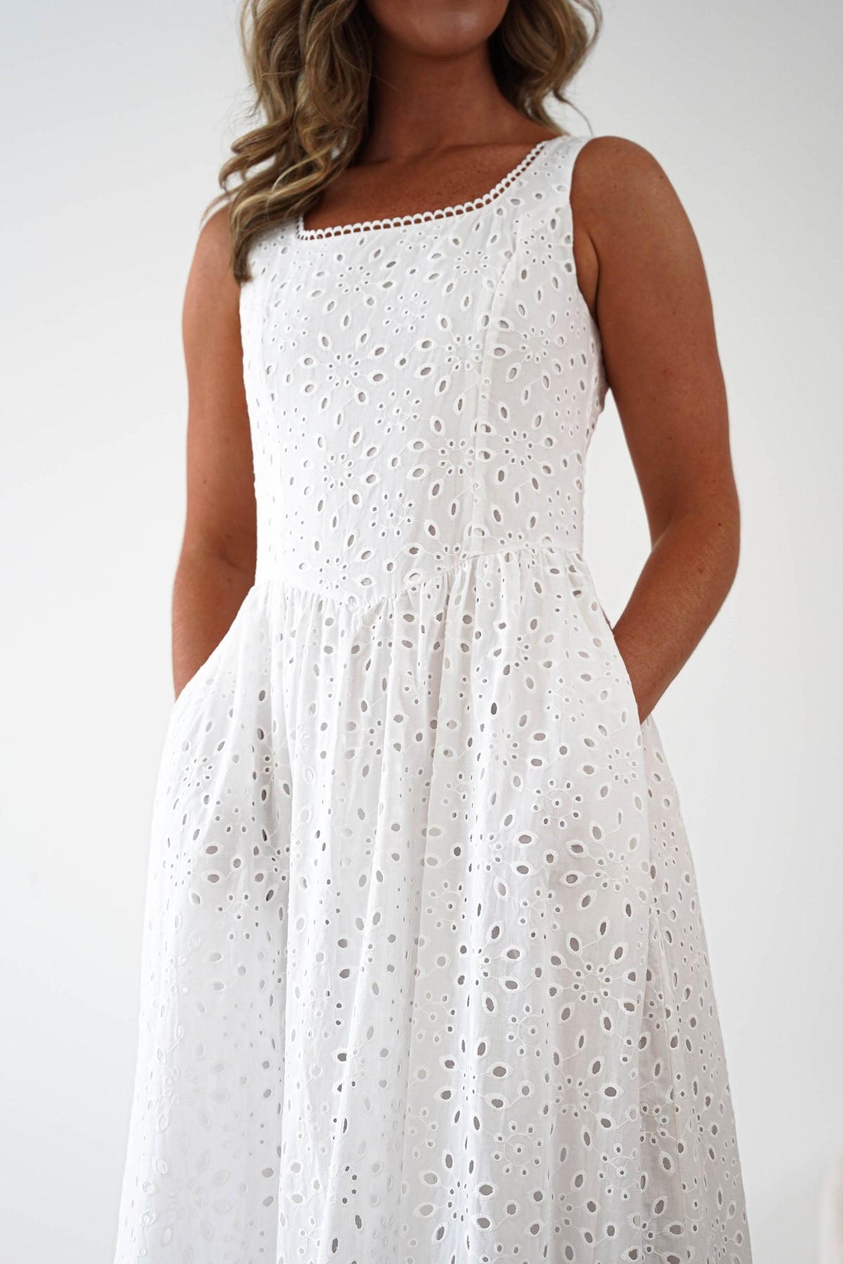 Petal Skater Cotton Maxi Dress | White-Oh Hello Clothing