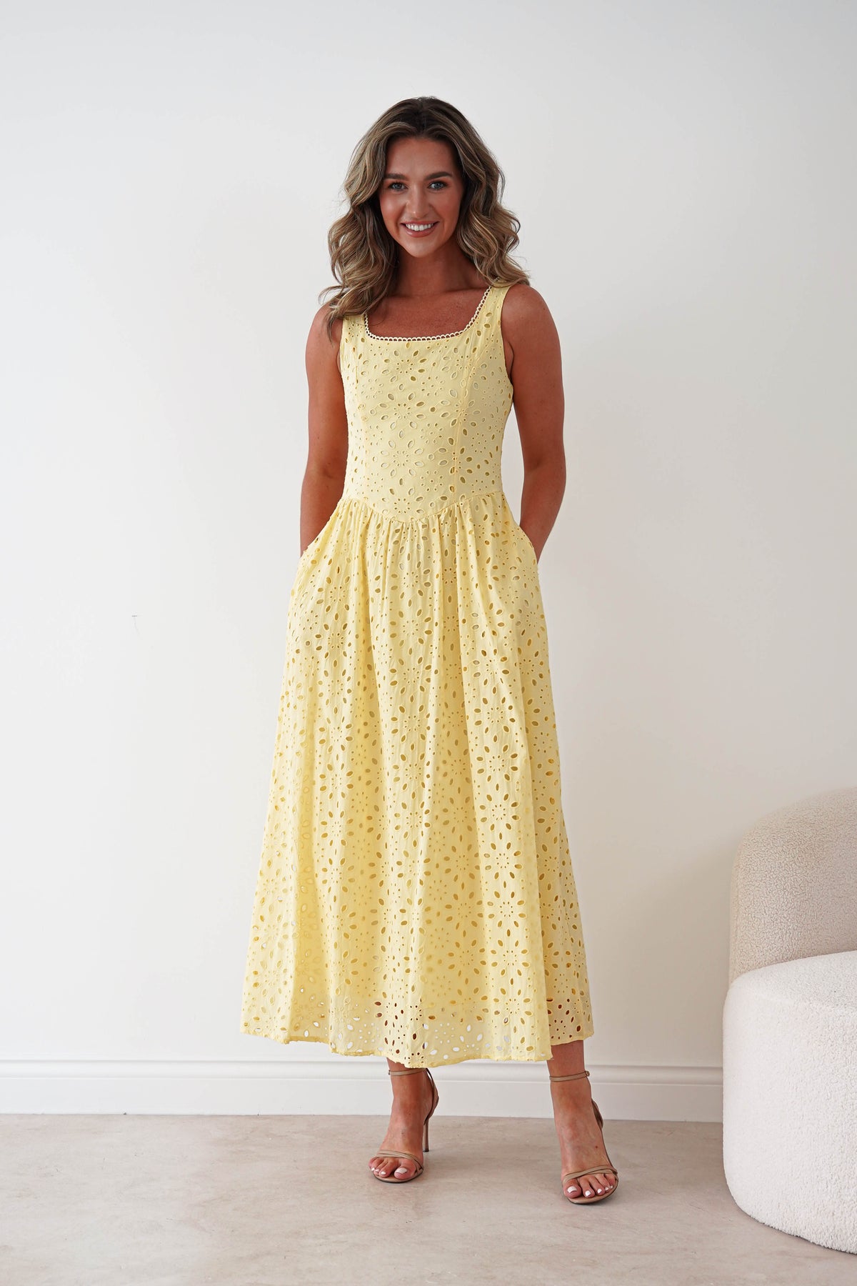 Petal Skater Cotton Maxi Dress | Yellow-Oh Hello Clothing