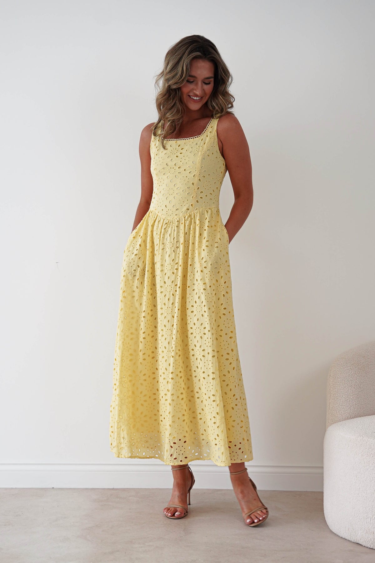 Petal Skater Cotton Maxi Dress | Yellow-Oh Hello Clothing