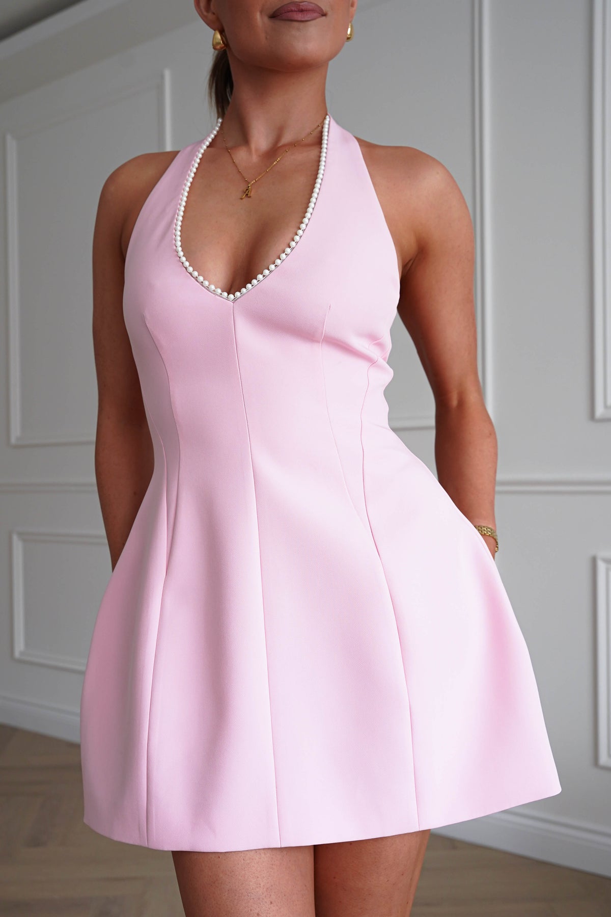 Peyton Pearl Detail Mini Dress | Pink-Oh Hello Clothing