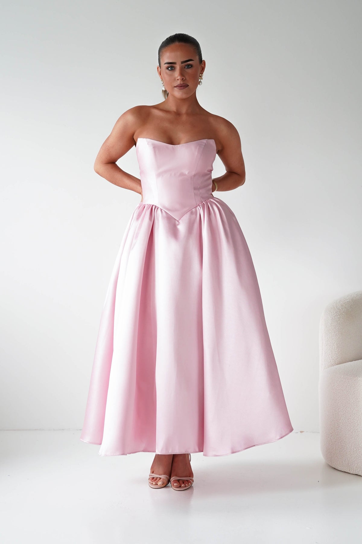Phoebe Sweetheart Strapless Midi Dress | Pink-Oh Hello Clothing
