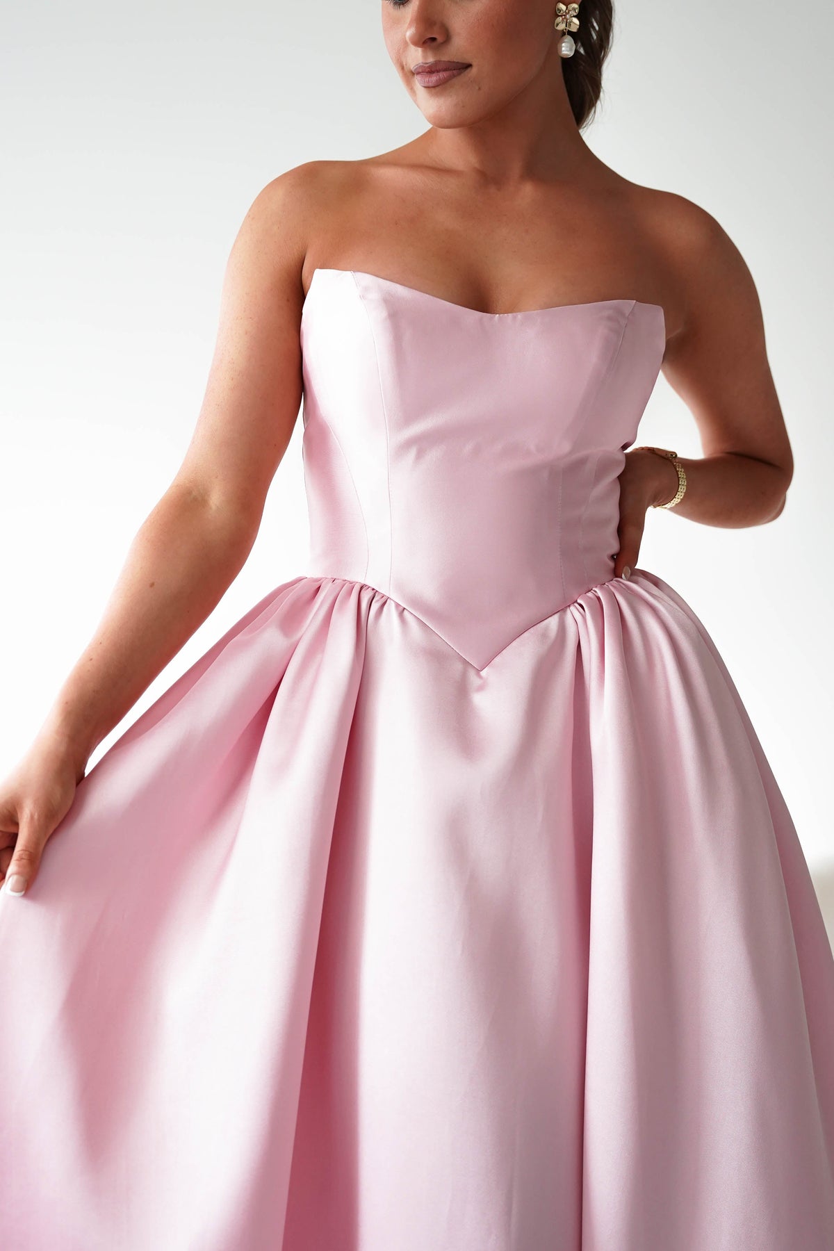 Phoebe Sweetheart Strapless Midi Dress | Pink-Oh Hello Clothing